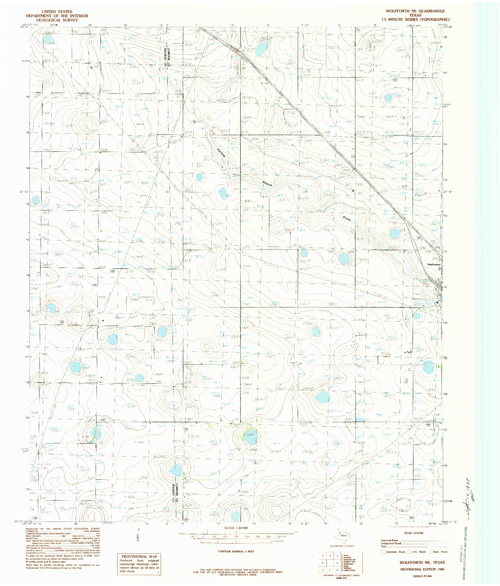 USGS 1:24000-SCALE QUADRANGLE FOR WOLFFORTH NE, TX 1985