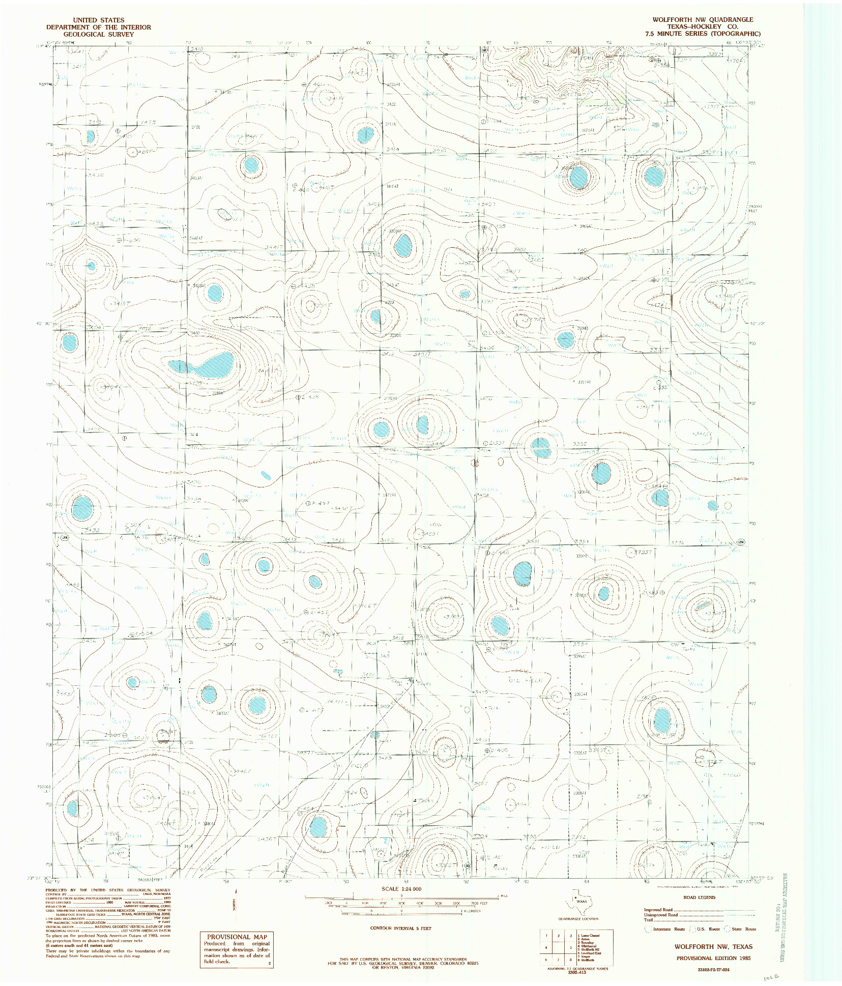 USGS 1:24000-SCALE QUADRANGLE FOR WOLFFORTH NW, TX 1985