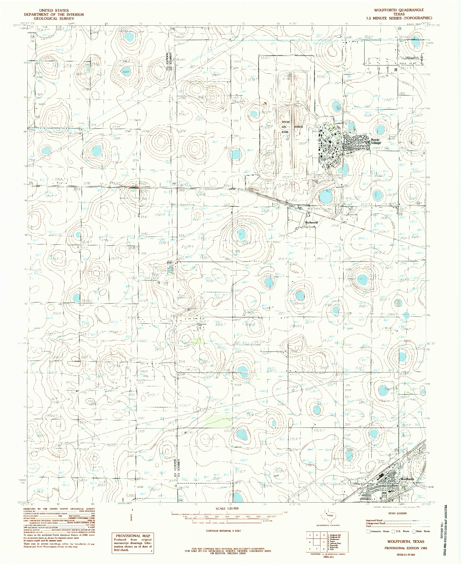 USGS 1:24000-SCALE QUADRANGLE FOR WOLFFORTH, TX 1985