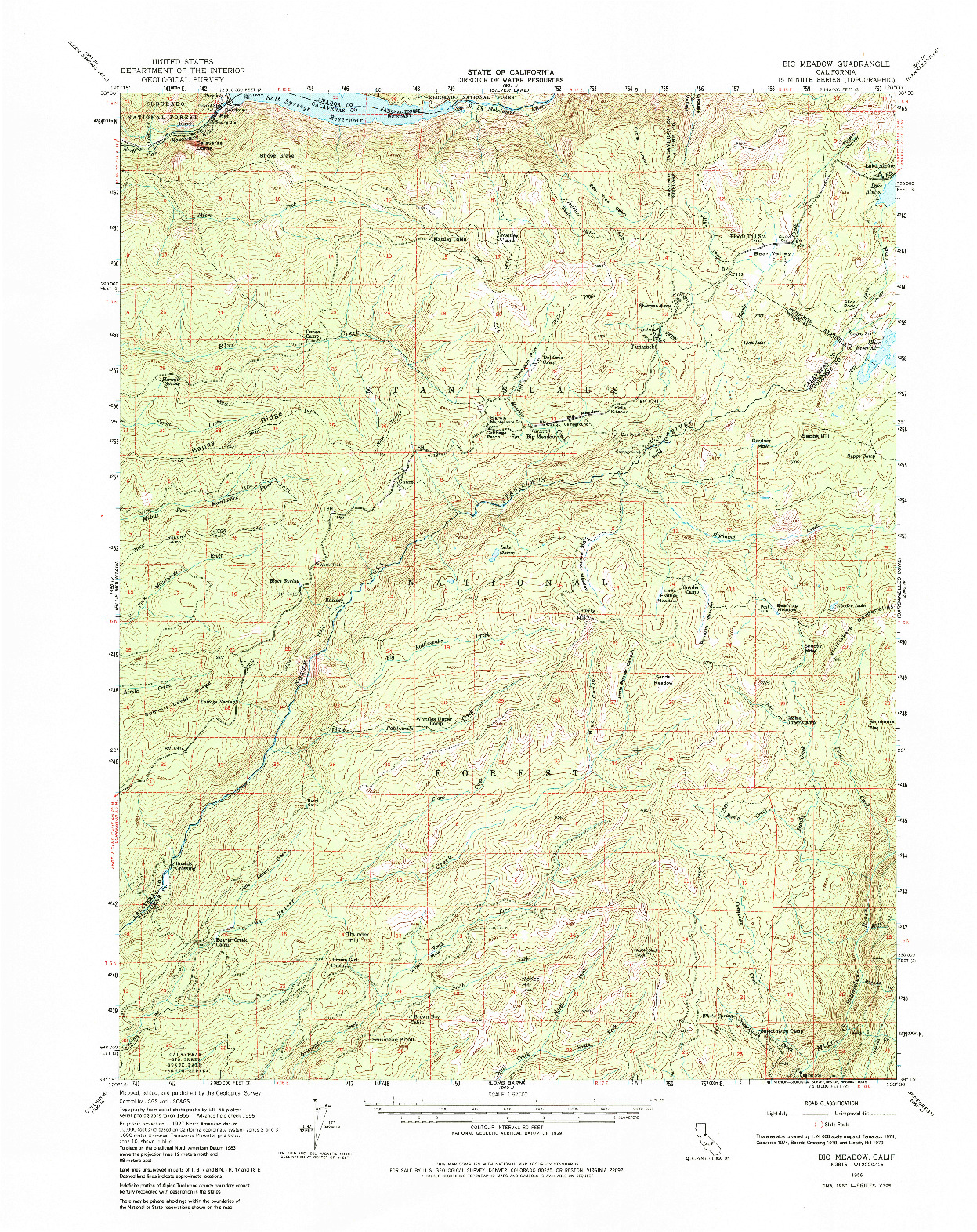 USGS 1:62500-SCALE QUADRANGLE FOR BIG MEADOW, CA 1956