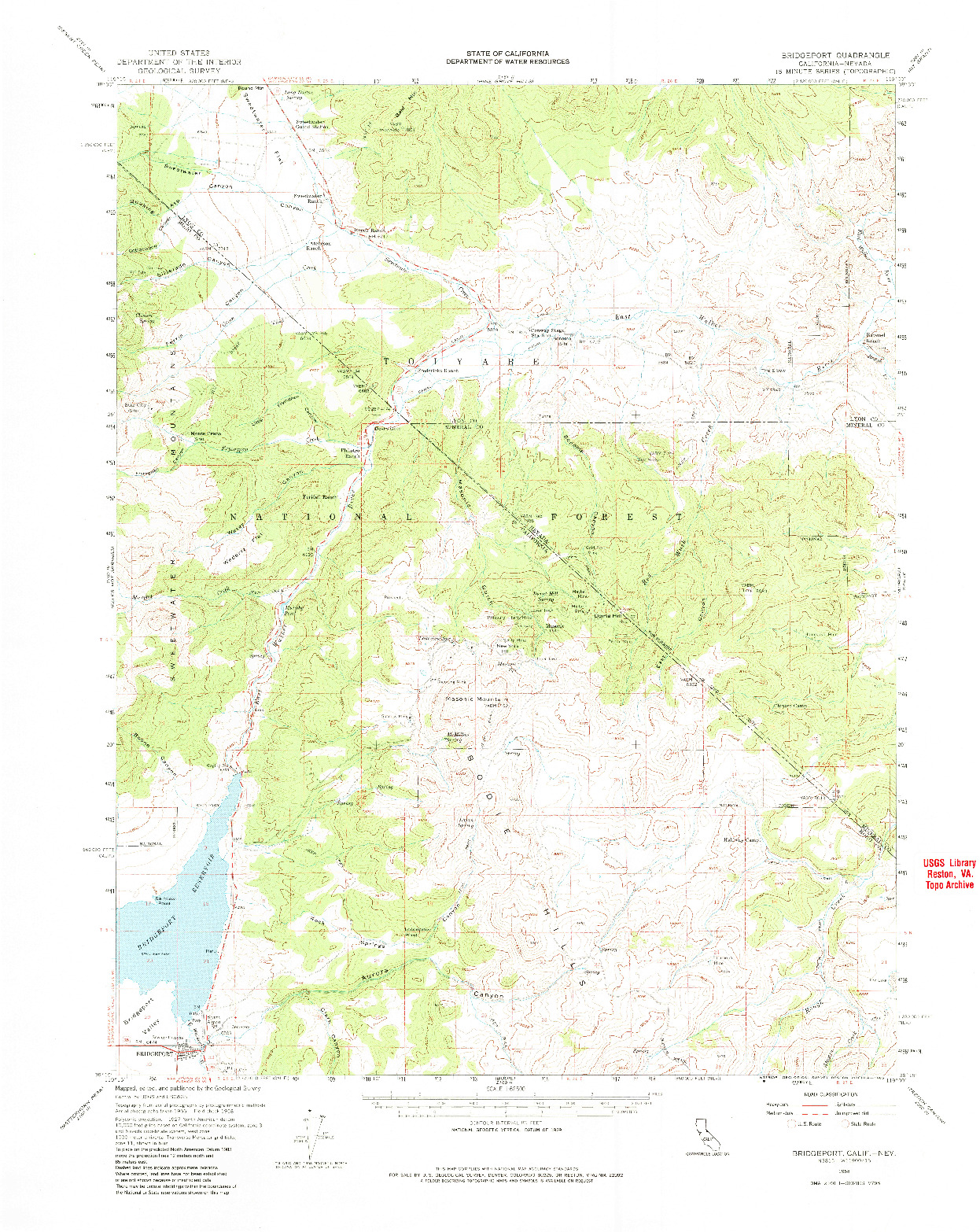 USGS 1:62500-SCALE QUADRANGLE FOR BRIDGEPORT, CA 1958