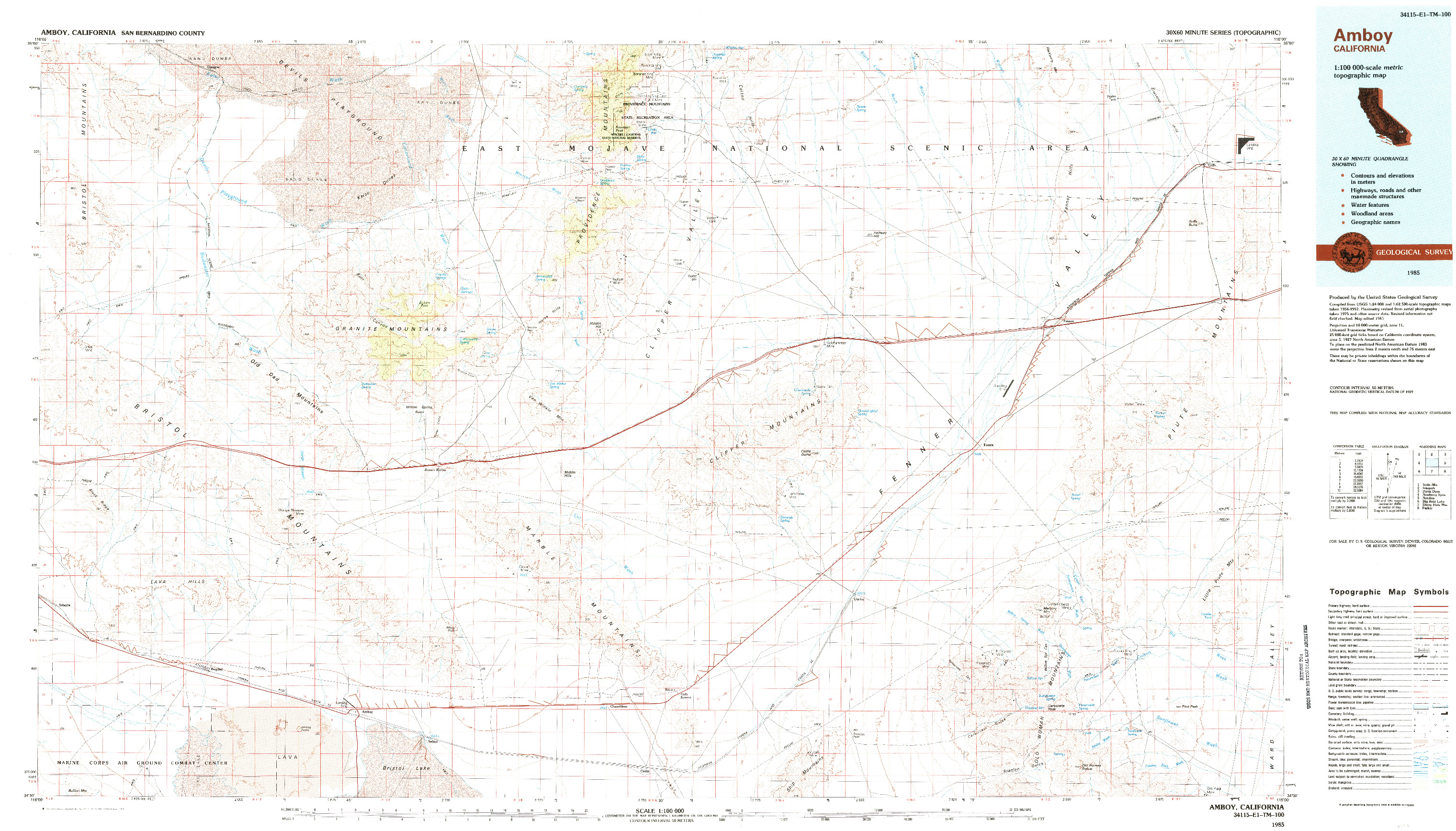 USGS 1:100000-SCALE QUADRANGLE FOR AMBOY, CA 1985