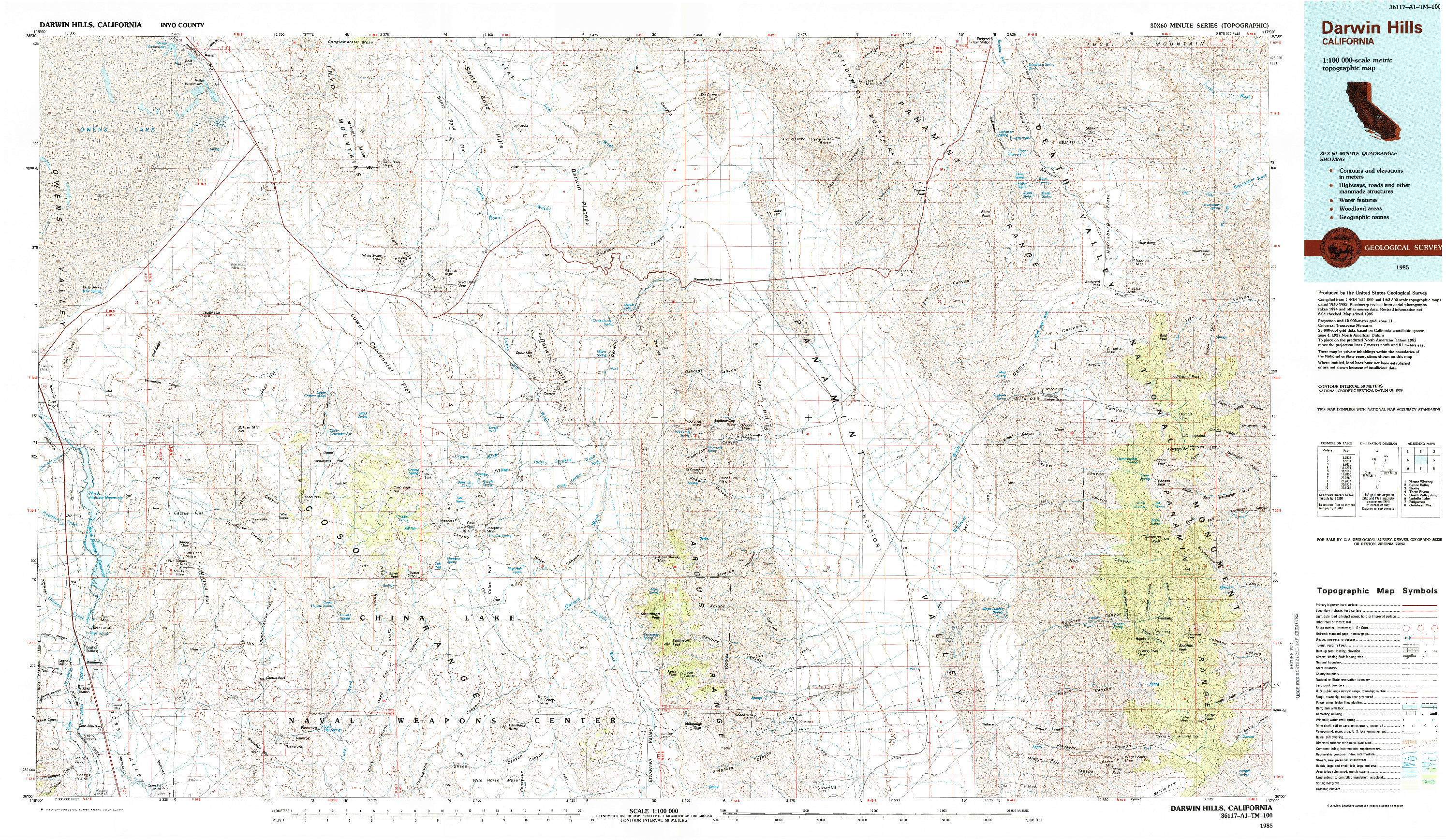 USGS 1:100000-SCALE QUADRANGLE FOR DARWIN HILLS, CA 1985