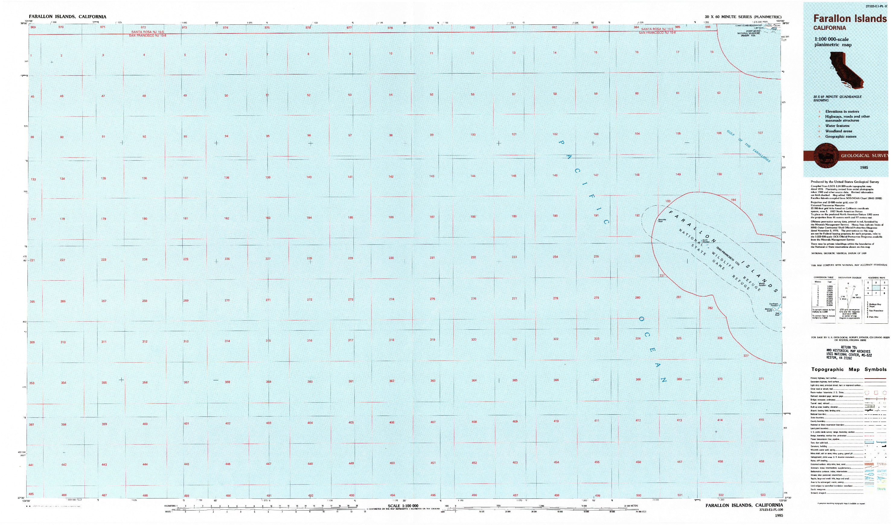 USGS 1:100000-SCALE QUADRANGLE FOR FARALLON ISLANDS, CA 1985