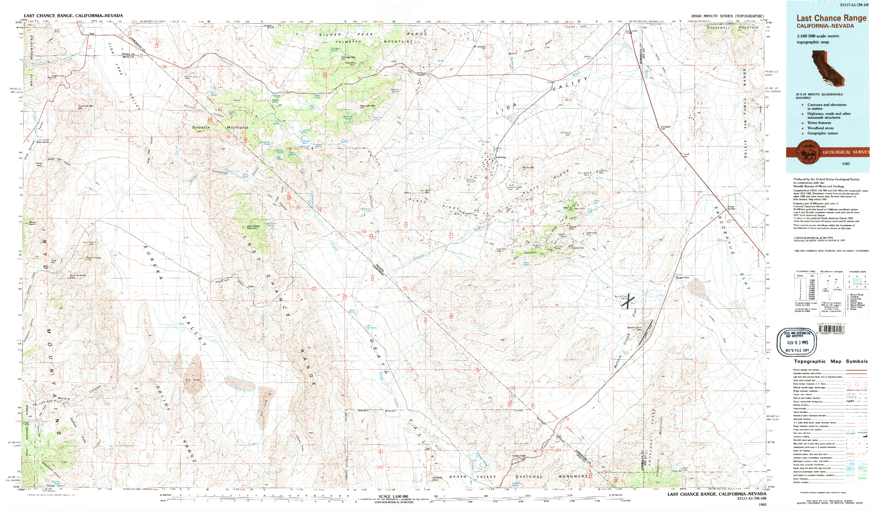 USGS 1:100000-SCALE QUADRANGLE FOR LAST CHANCE RANGE, CA 1985