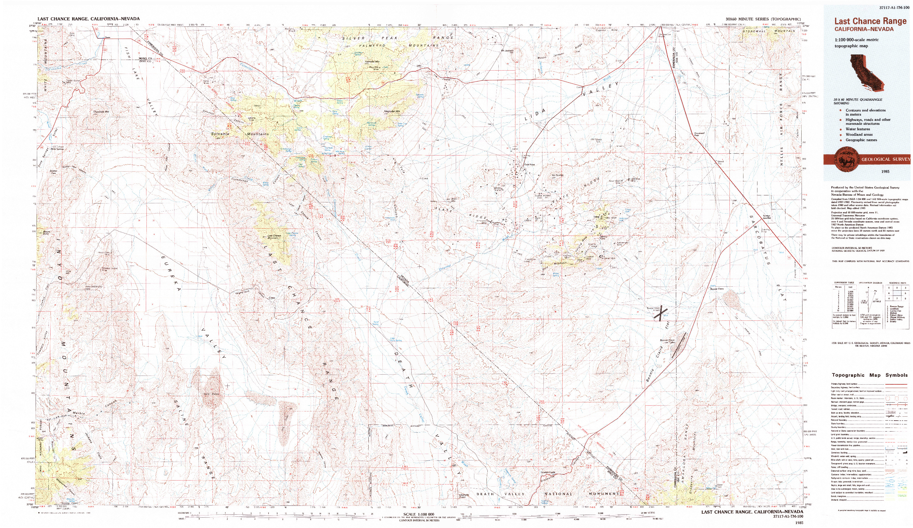 USGS 1:100000-SCALE QUADRANGLE FOR LAST CHANCE RANGE, CA 1985