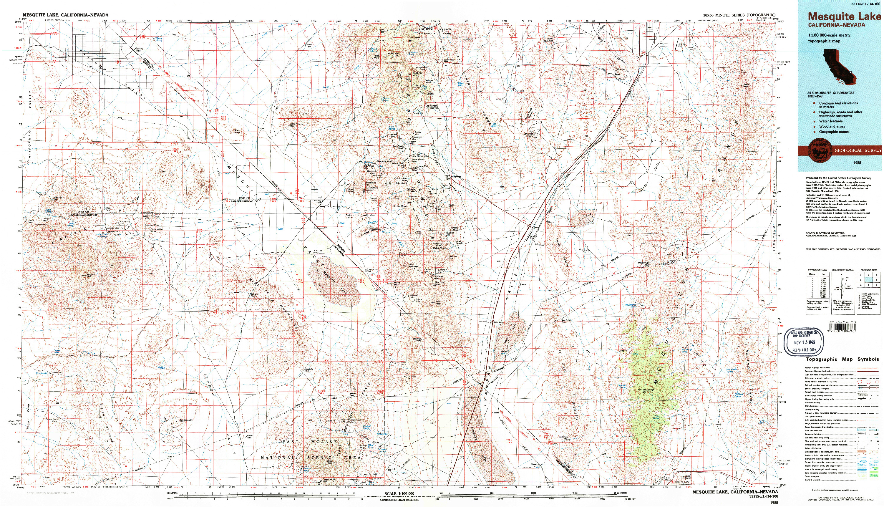 USGS 1:100000-SCALE QUADRANGLE FOR MESQUITE LAKE, CA 1985