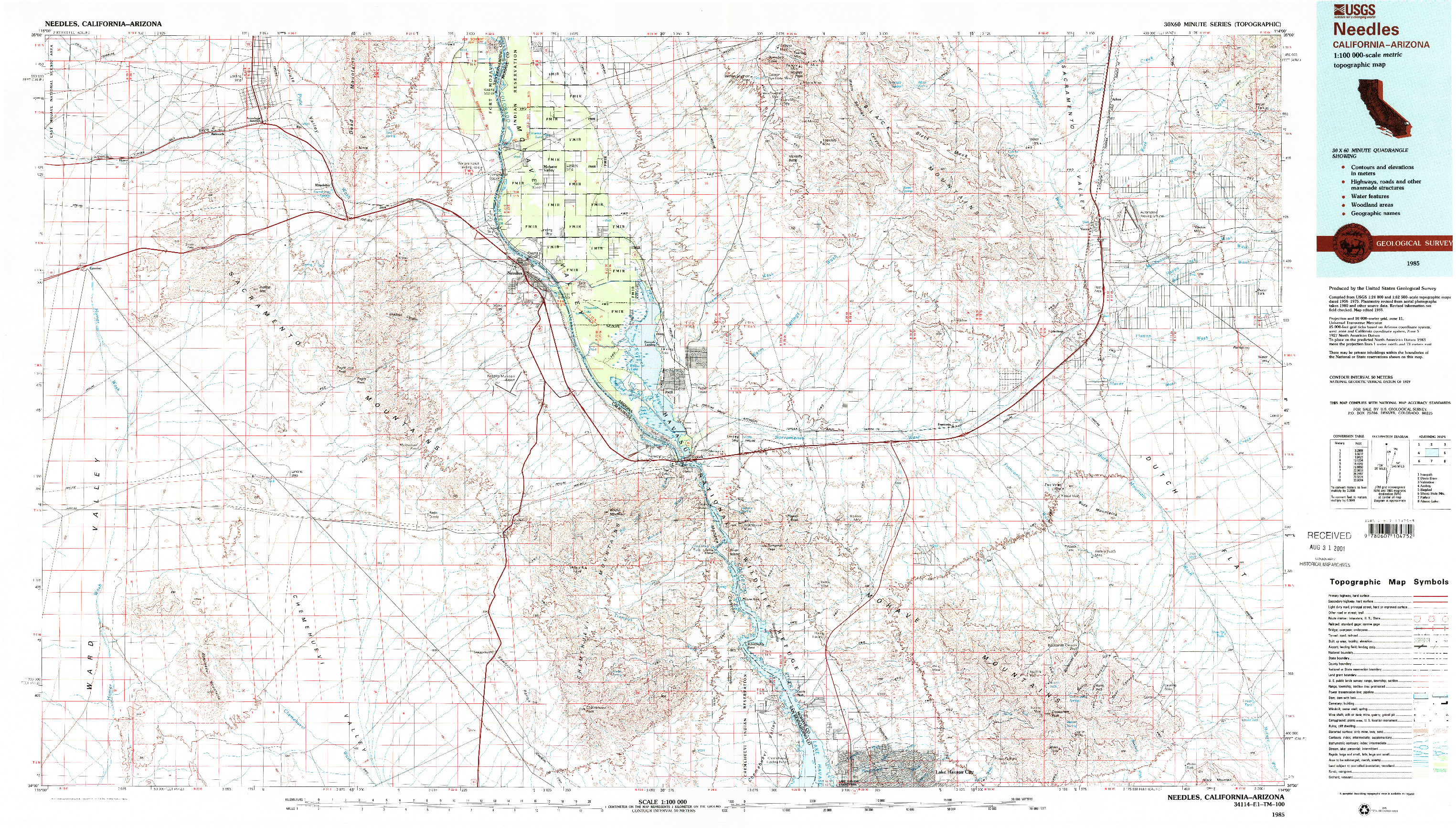 USGS 1:100000-SCALE QUADRANGLE FOR NEEDLES, CA 1985