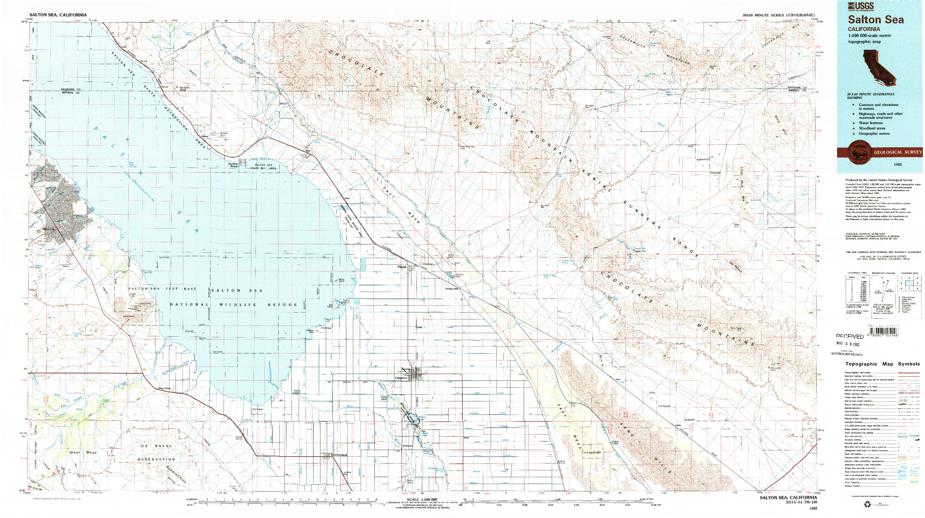 USGS 1:100000-SCALE QUADRANGLE FOR SALTON SEA, CA 1985