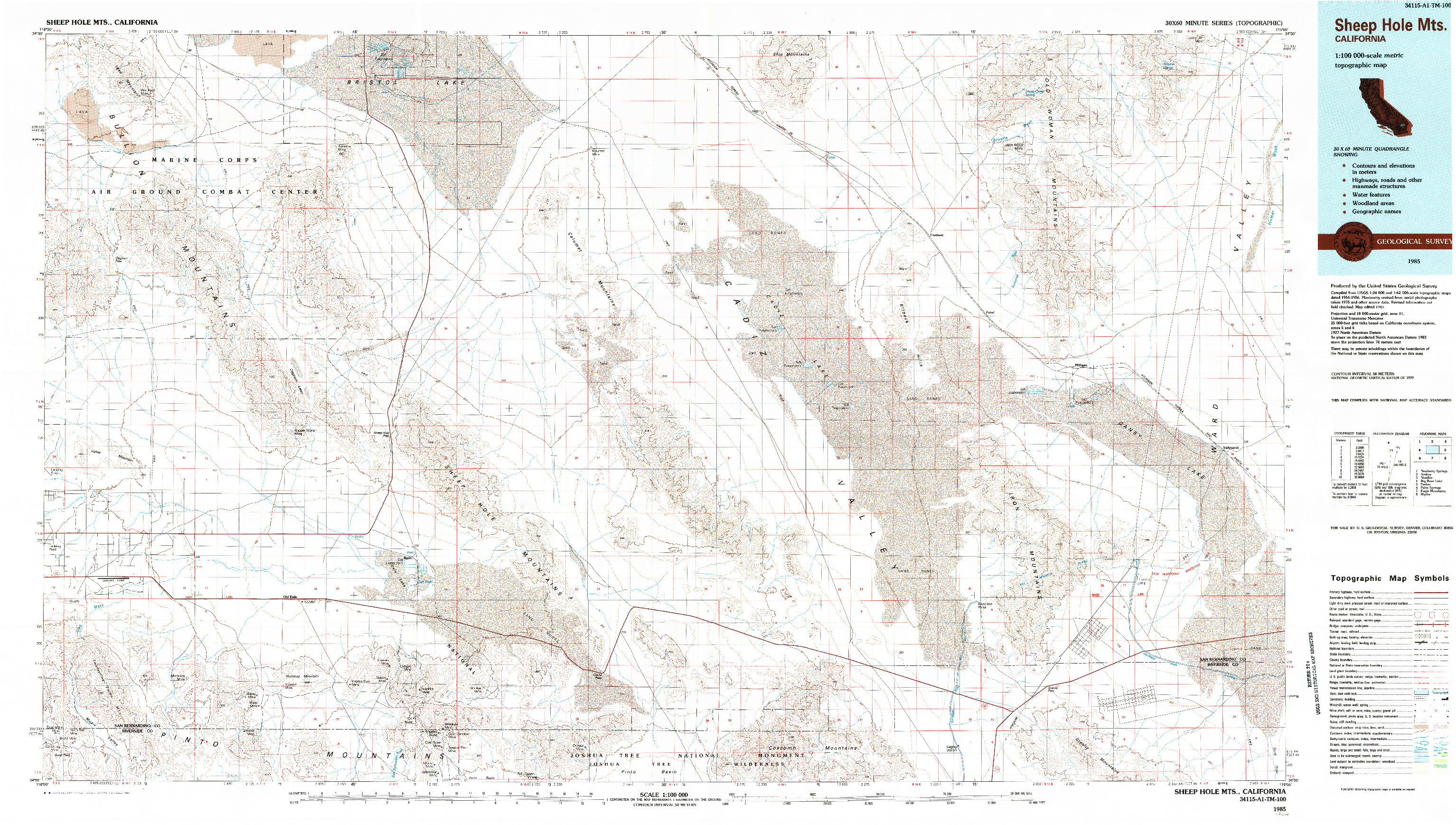 USGS 1:100000-SCALE QUADRANGLE FOR SHEEP HOLE MOUNTAINS, CA 1985