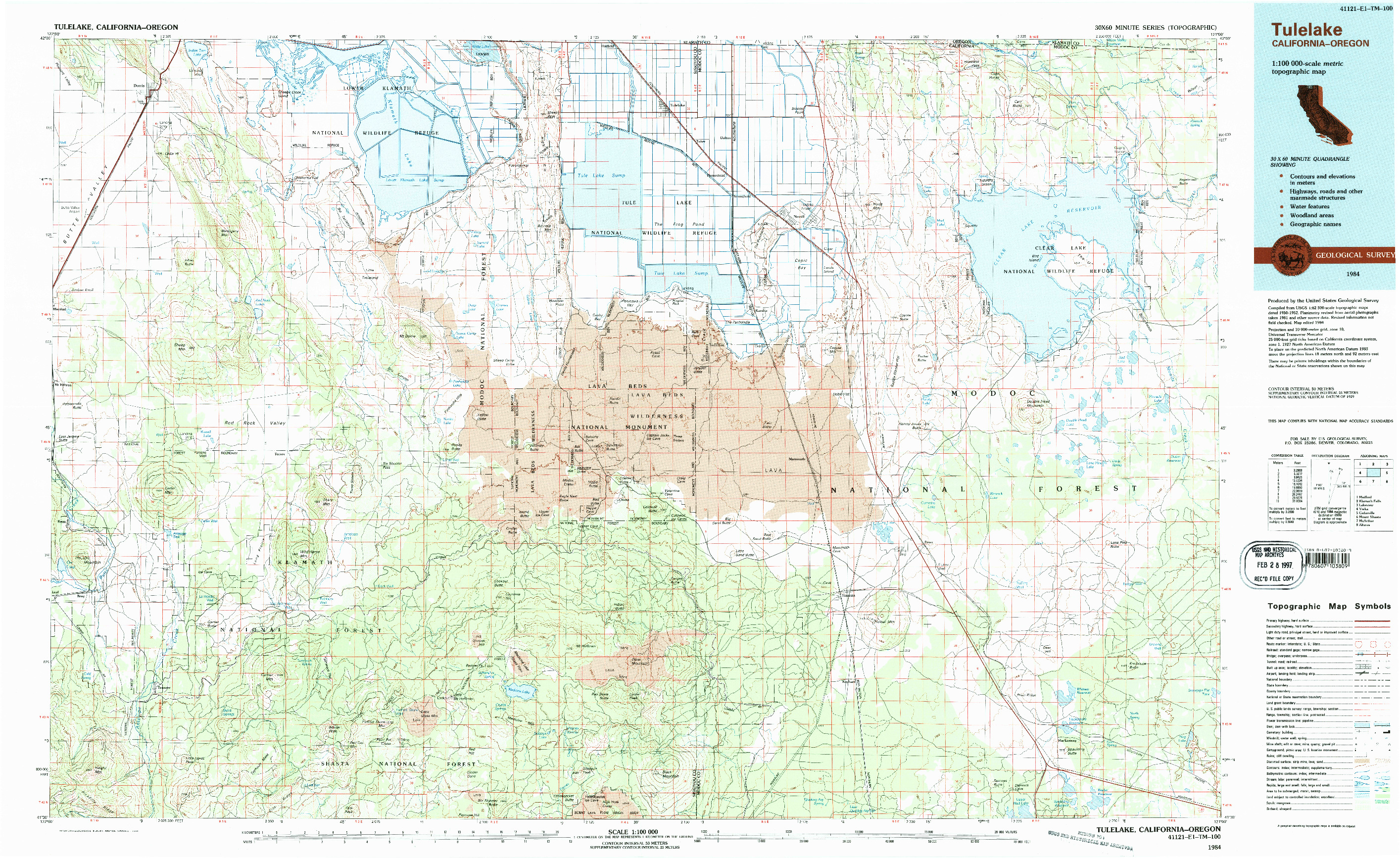 USGS 1:100000-SCALE QUADRANGLE FOR TULELAKE, CA 1984