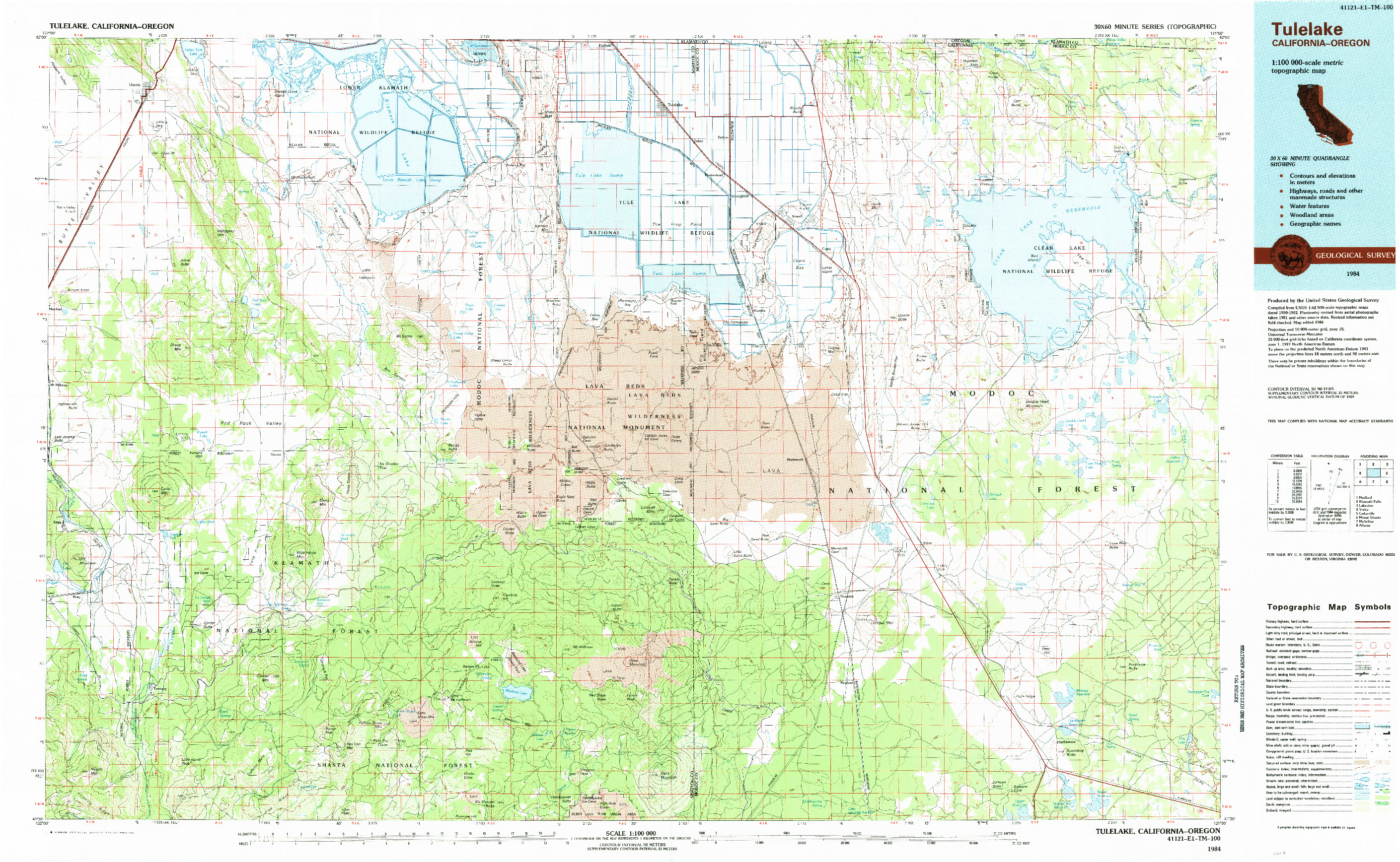 USGS 1:100000-SCALE QUADRANGLE FOR TULELAKE, CA 1984