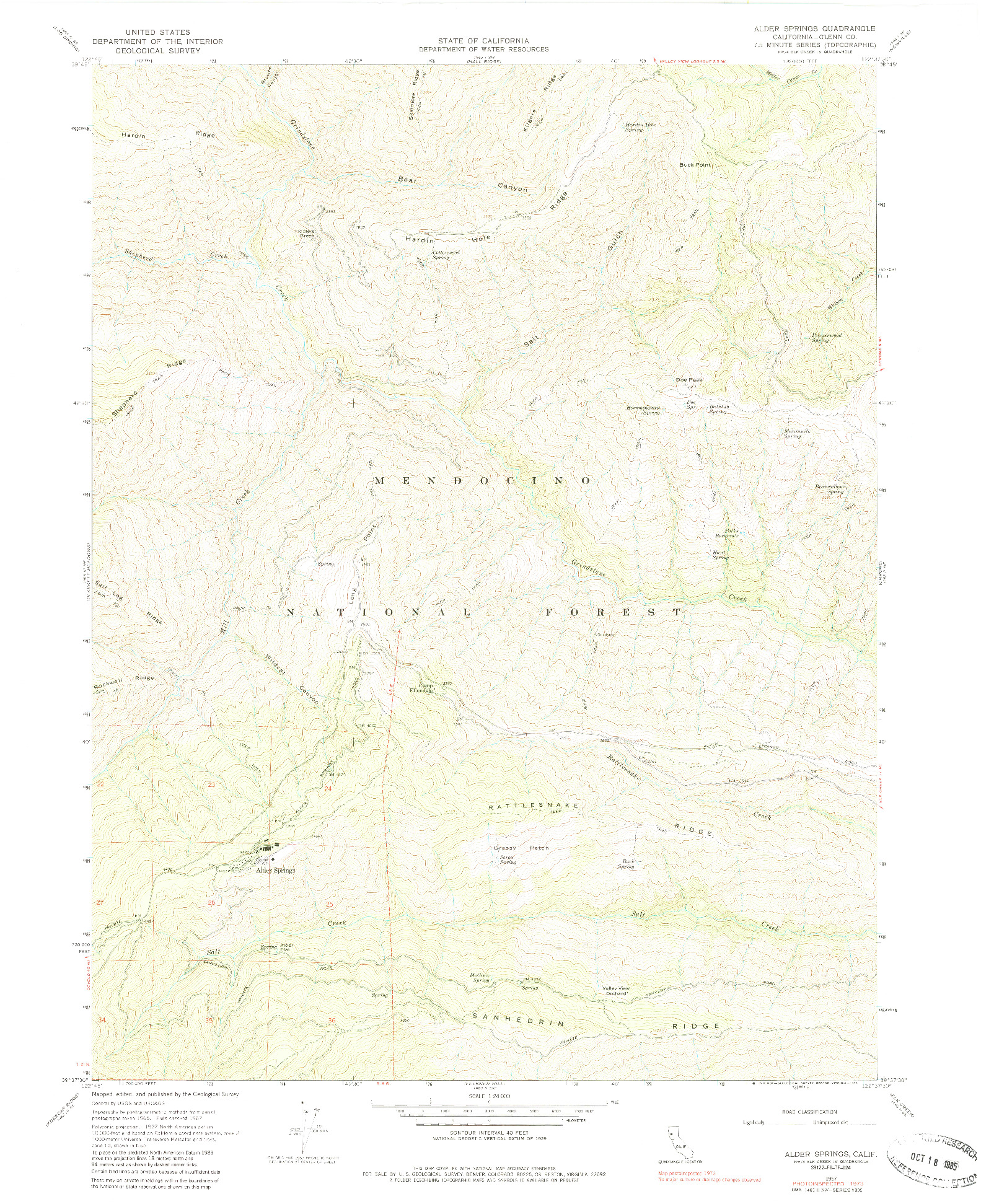 USGS 1:24000-SCALE QUADRANGLE FOR ALDER SPRINGS, CA 1967