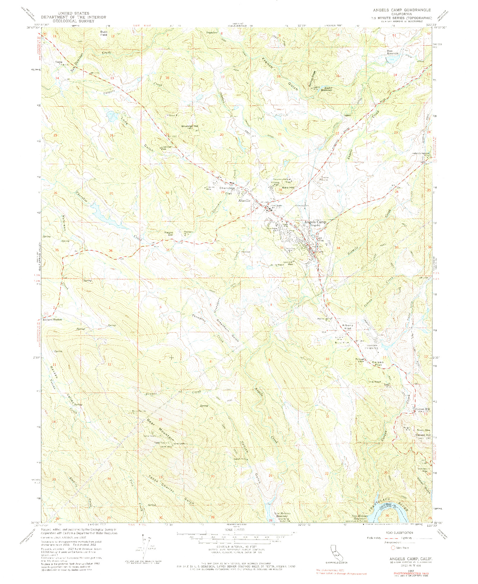 USGS 1:24000-SCALE QUADRANGLE FOR ANGELS CAMP, CA 1962