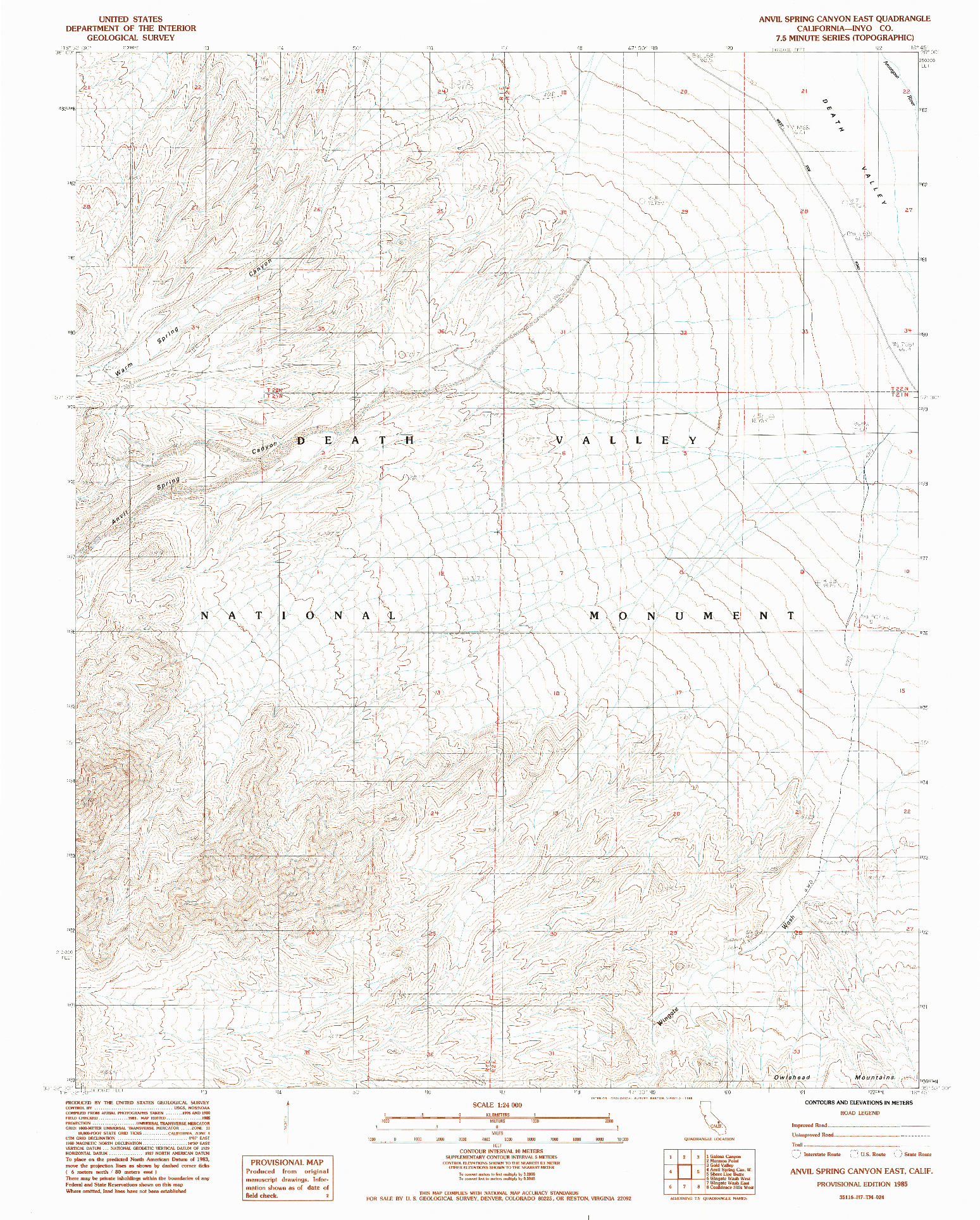 USGS 1:24000-SCALE QUADRANGLE FOR ANVIL SPRING CANYON EAST, CA 1985