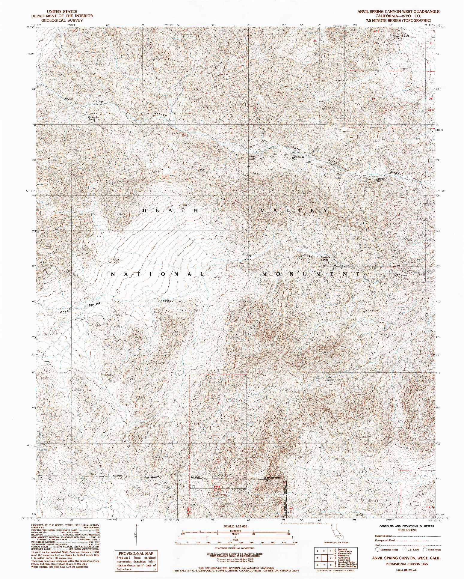 USGS 1:24000-SCALE QUADRANGLE FOR ANVIL SPRING CANYON WEST, CA 1985