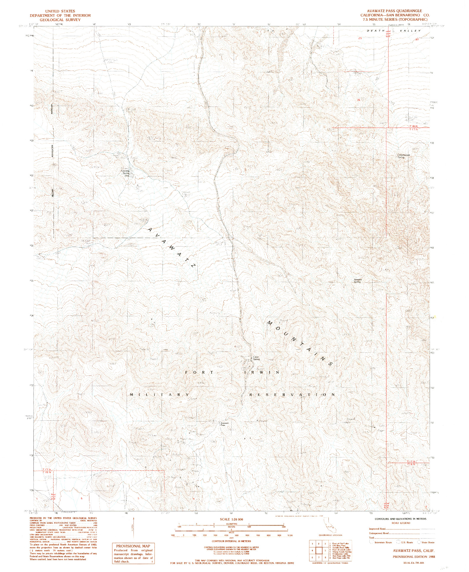 USGS 1:24000-SCALE QUADRANGLE FOR AVAWATZ PASS, CA 1985