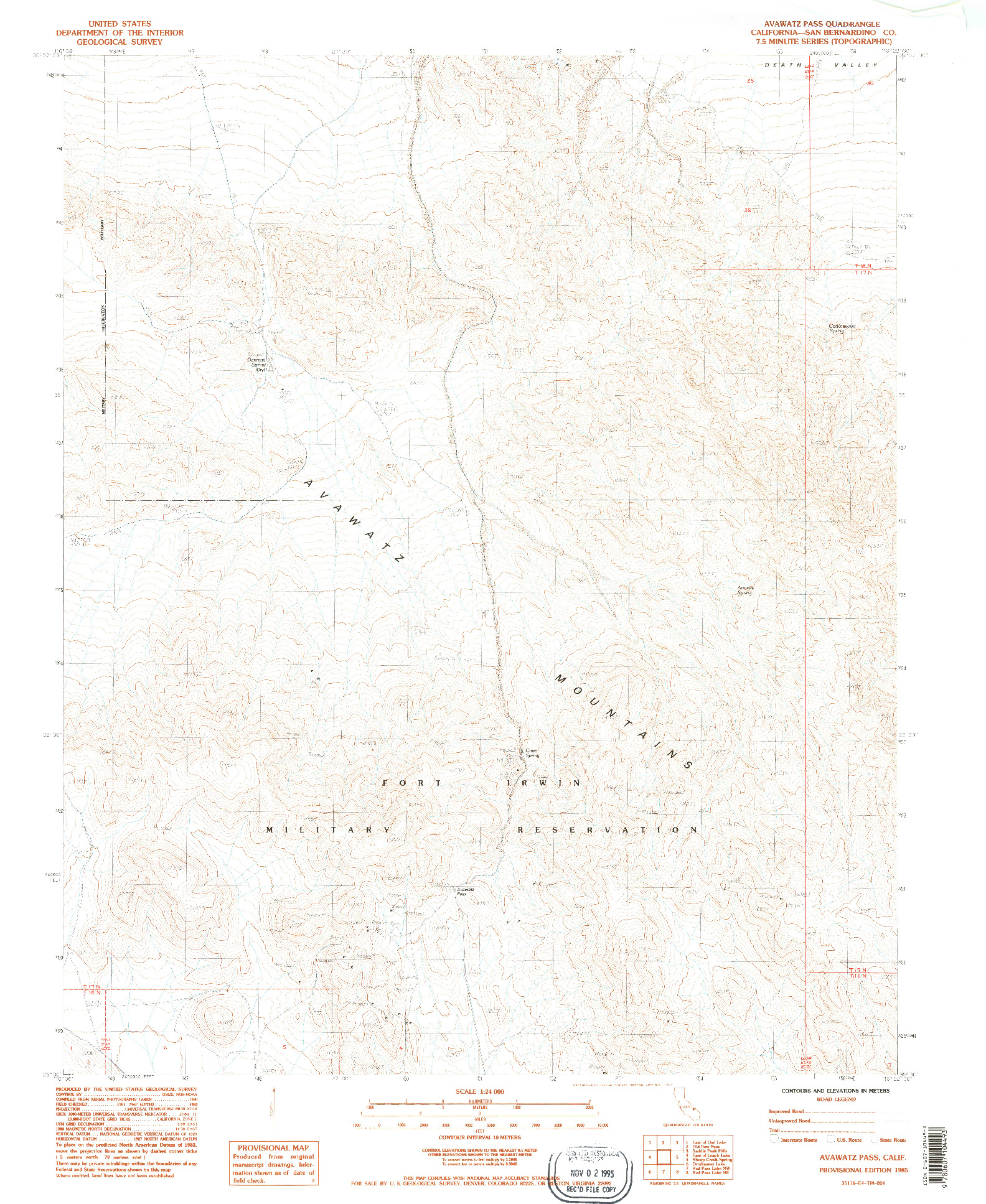 USGS 1:24000-SCALE QUADRANGLE FOR AVAWATZ PASS, CA 1985
