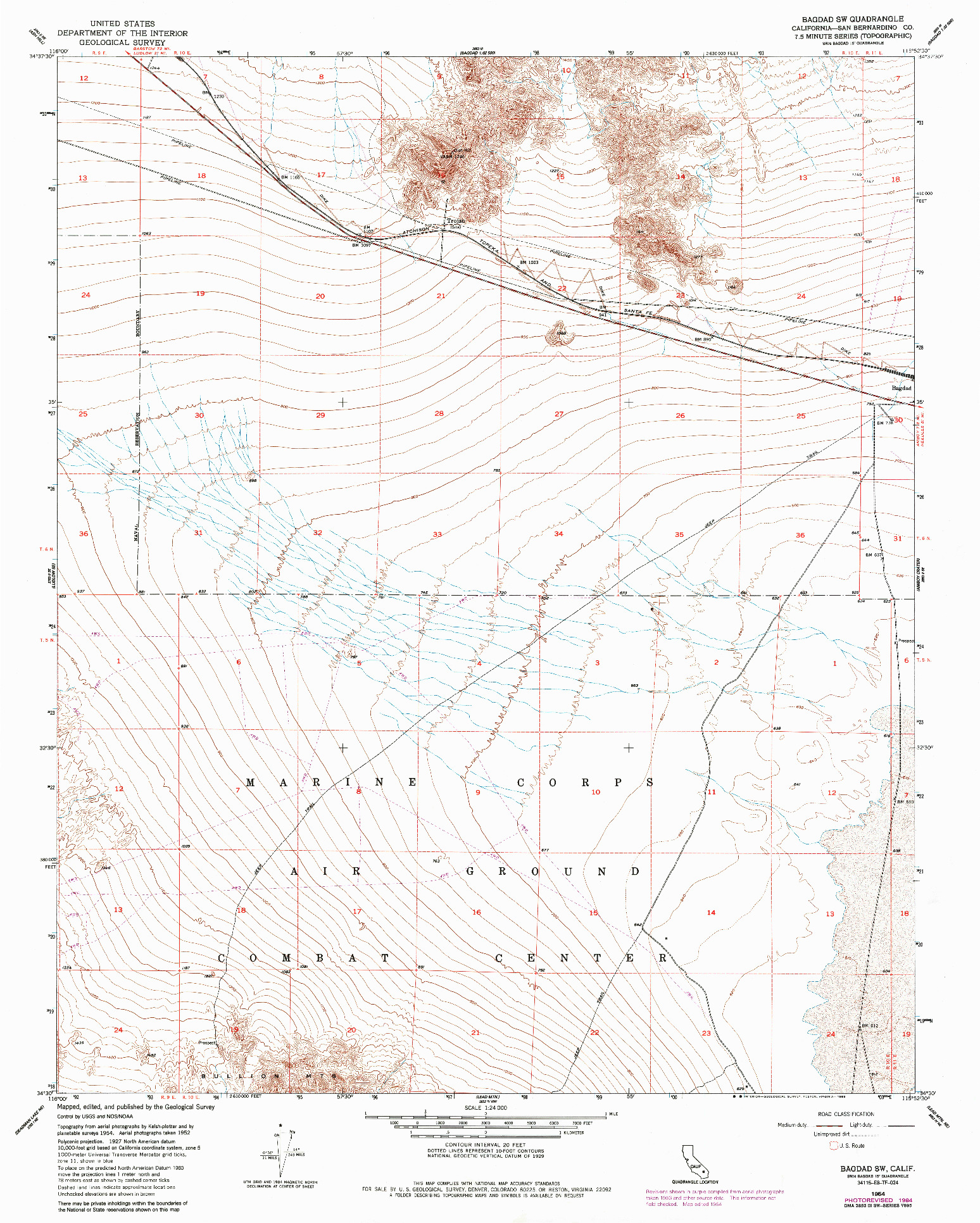 USGS 1:24000-SCALE QUADRANGLE FOR BAGDAD SW, CA 1954