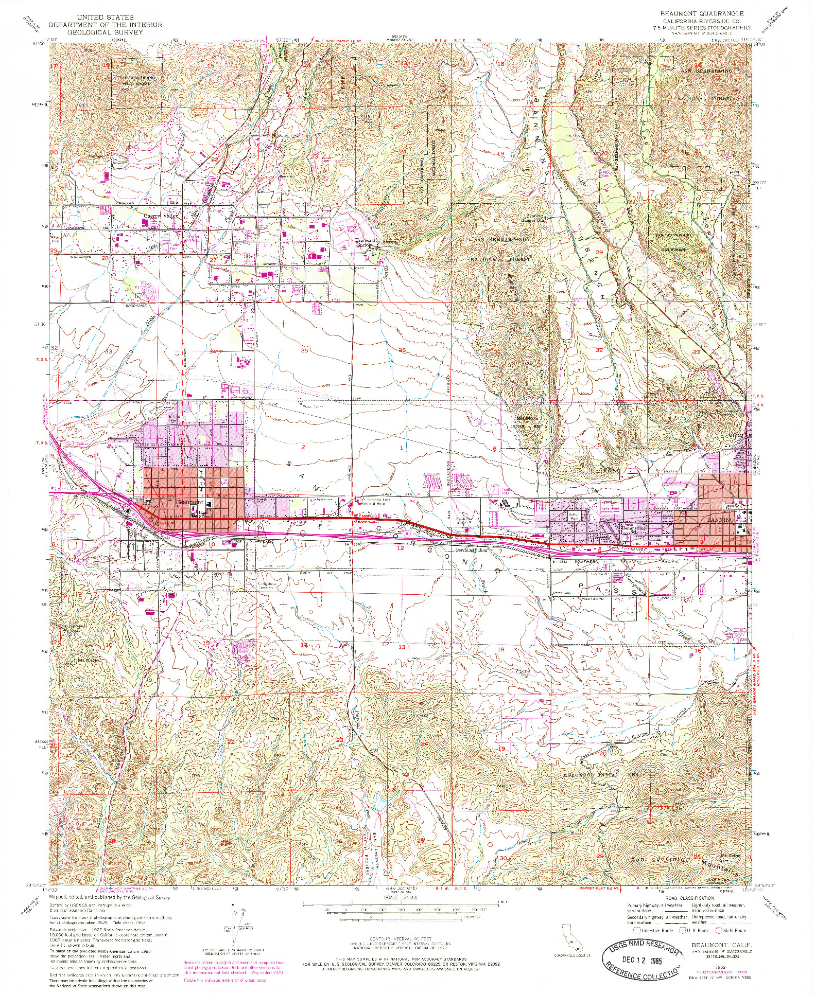 USGS 1:24000-SCALE QUADRANGLE FOR BEAUMONT, CA 1953