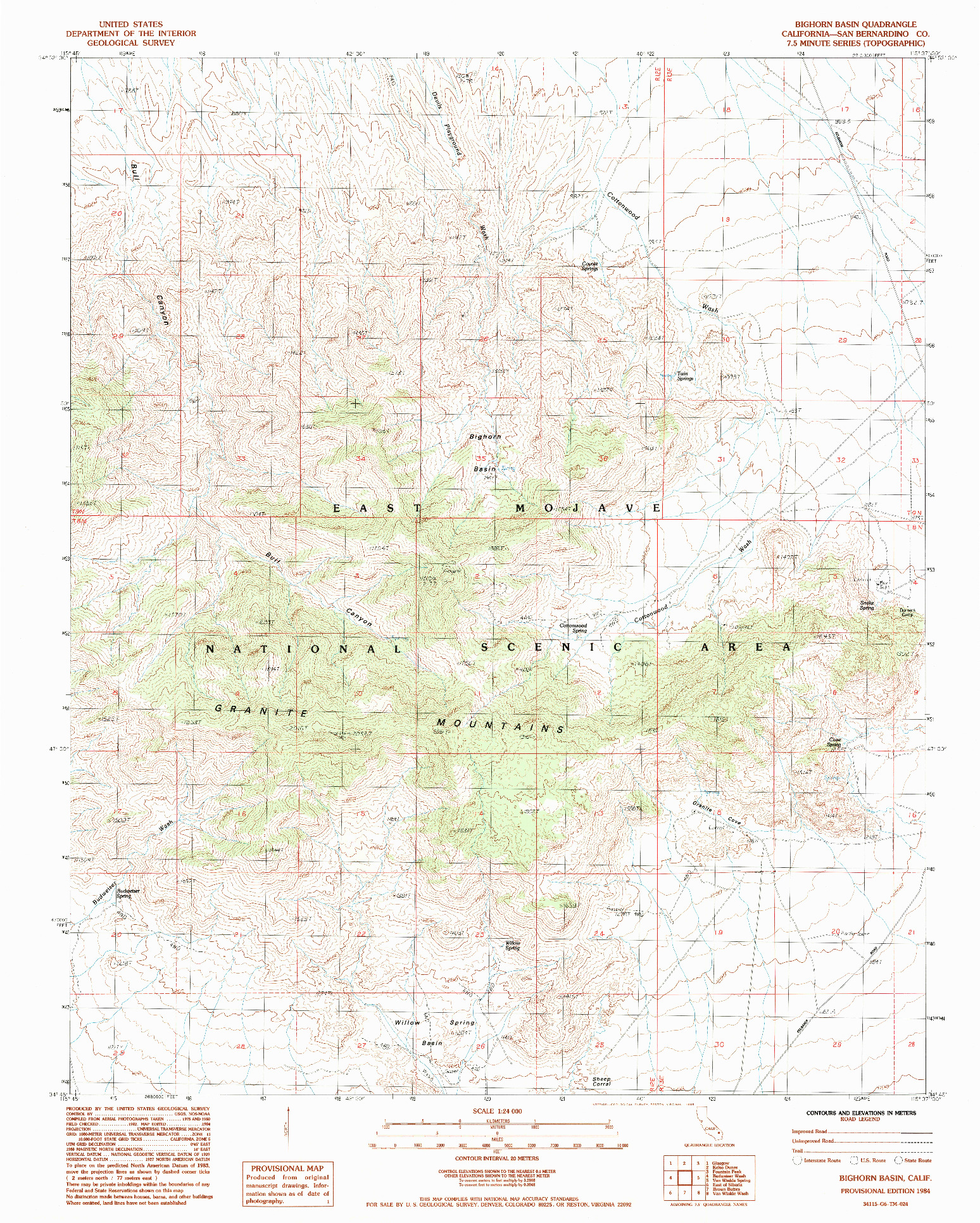 USGS 1:24000-SCALE QUADRANGLE FOR BIGHORN BASIN, CA 1984