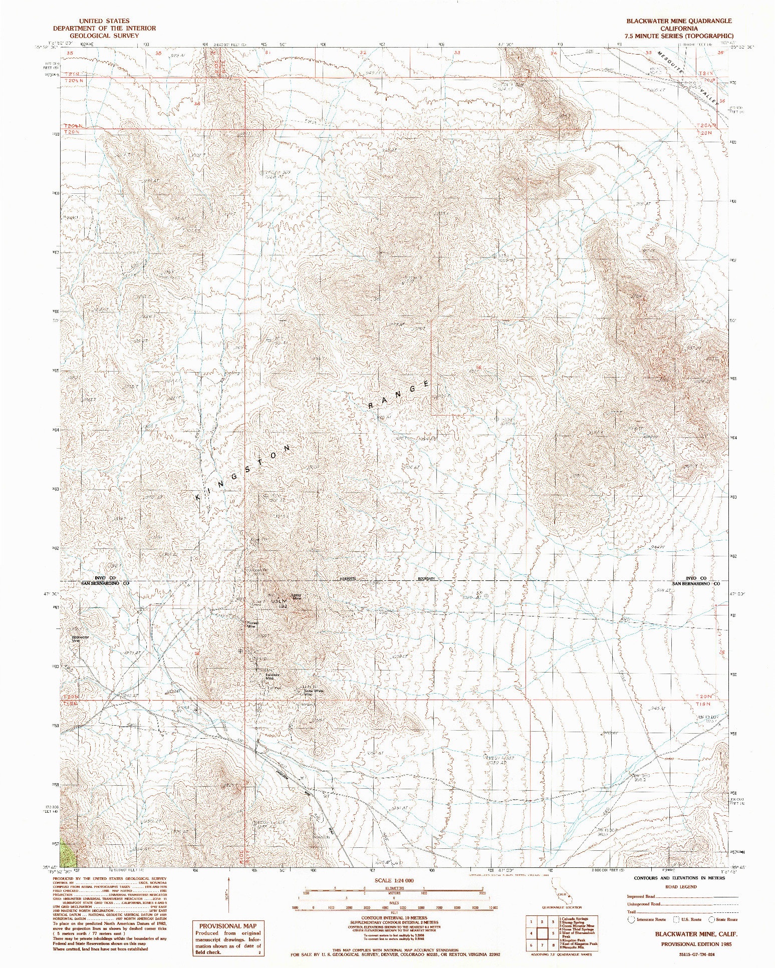 USGS 1:24000-SCALE QUADRANGLE FOR BLACKWATER MINE, CA 1985