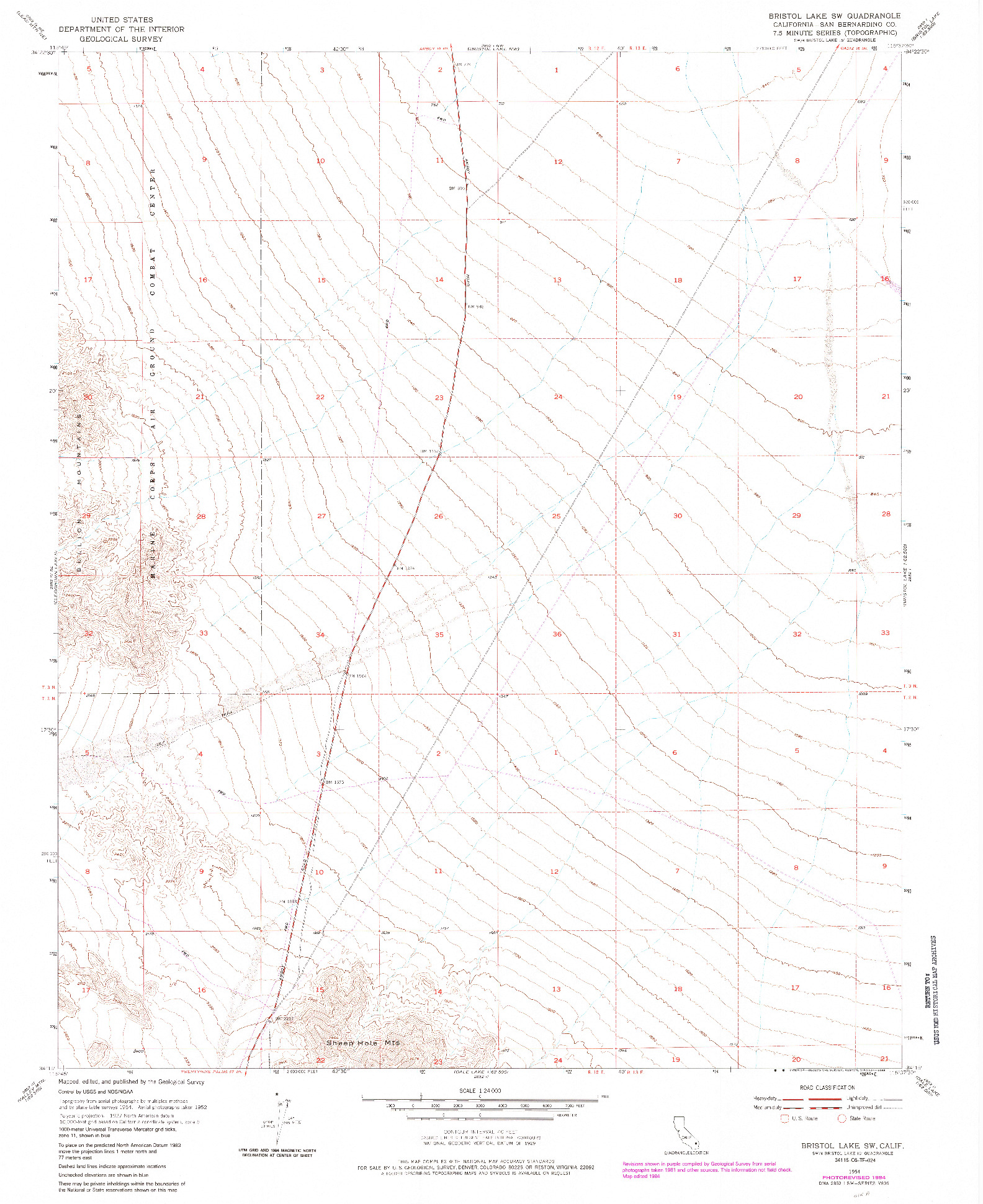 USGS 1:24000-SCALE QUADRANGLE FOR BRISTOL LAKE SW, CA 1954