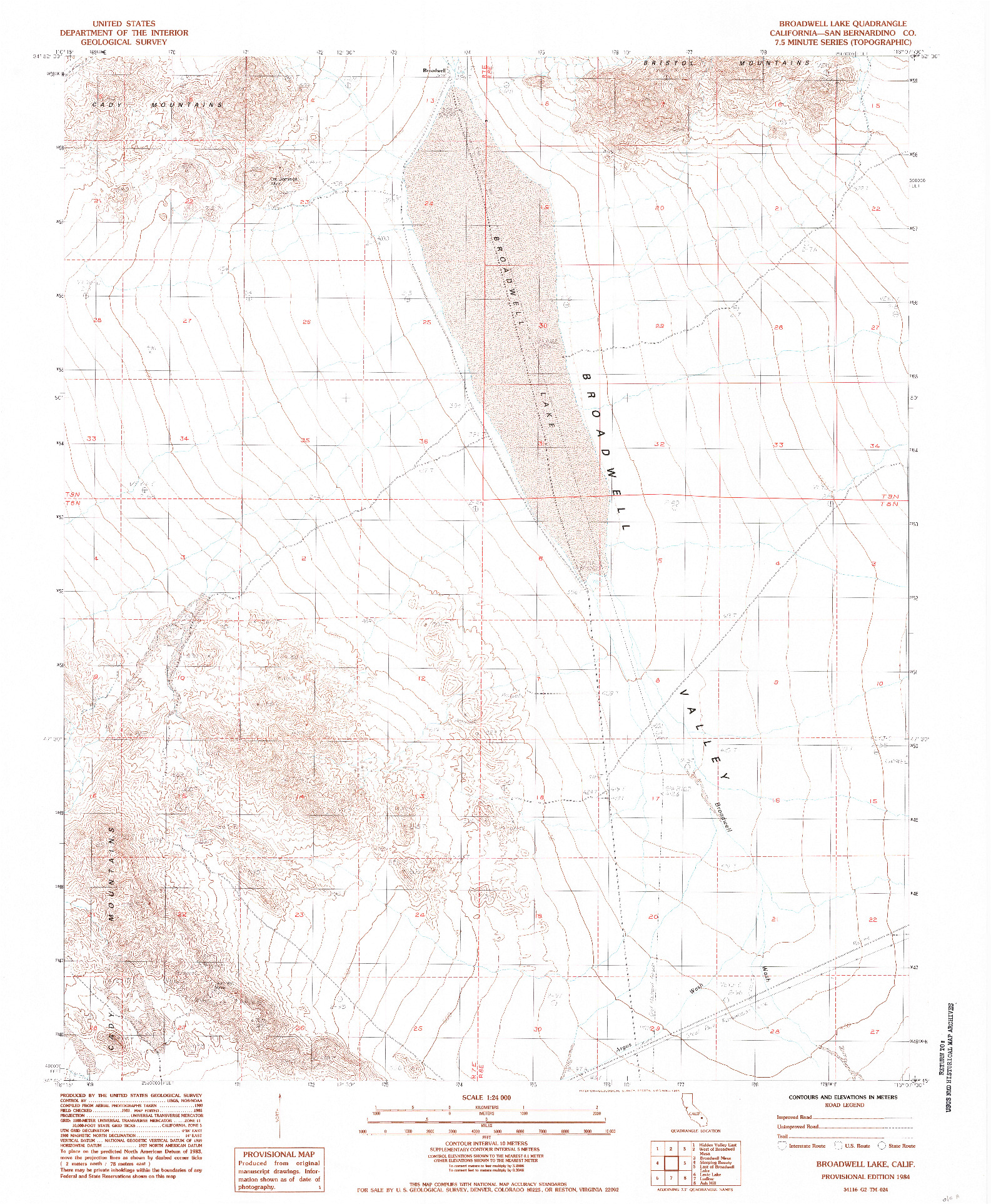 USGS 1:24000-SCALE QUADRANGLE FOR BROADWELL LAKE, CA 1984