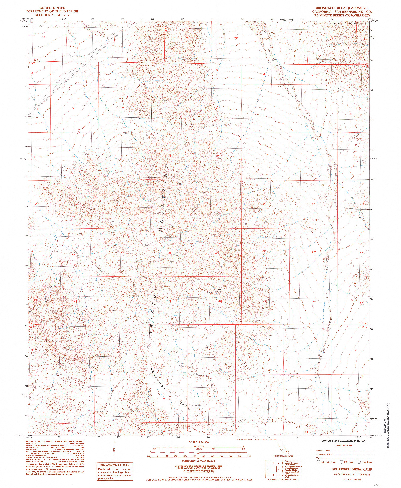 USGS 1:24000-SCALE QUADRANGLE FOR BROADWELL MESA, CA 1985