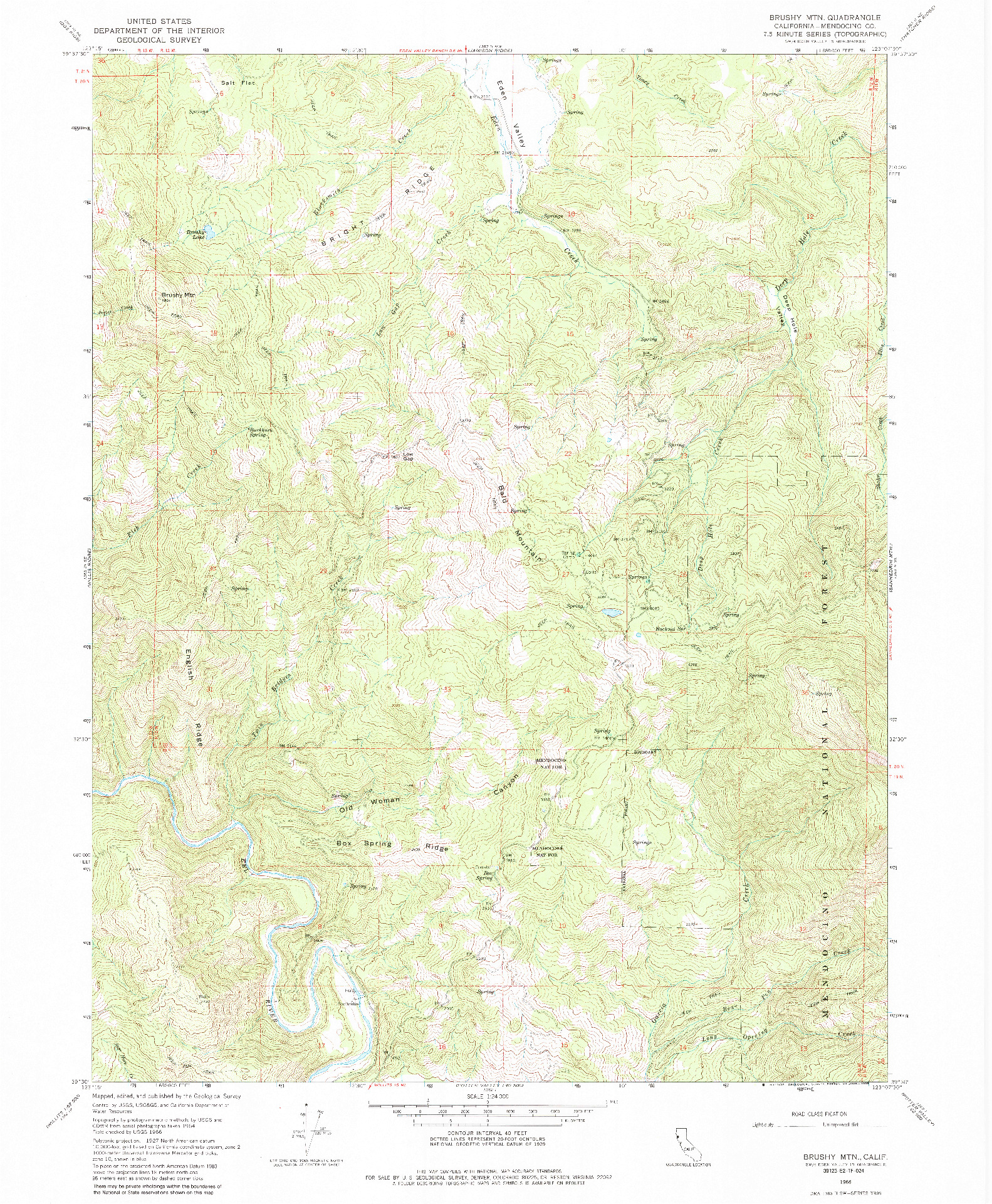 USGS 1:24000-SCALE QUADRANGLE FOR BRUSHY MTN, CA 1966