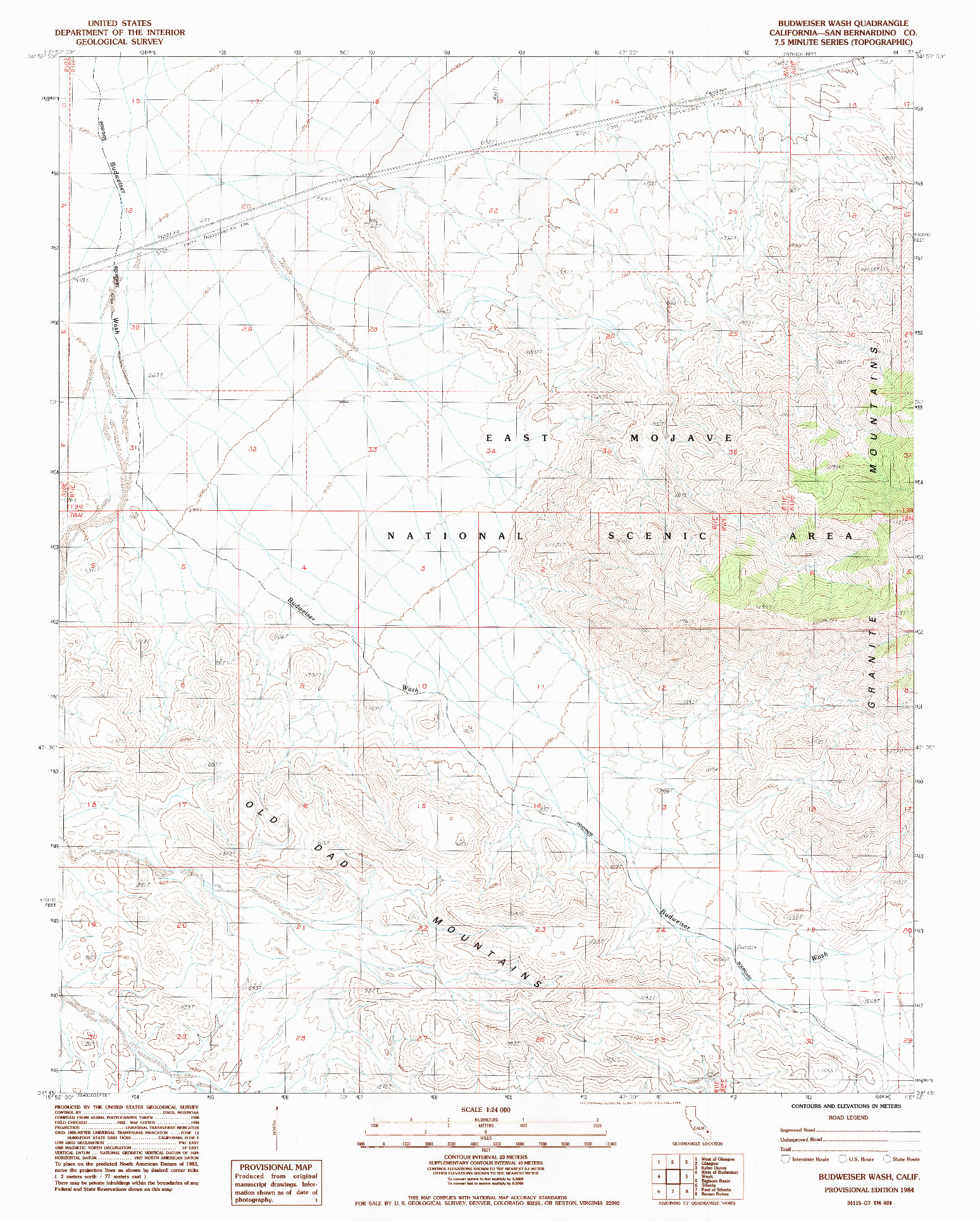 USGS 1:24000-SCALE QUADRANGLE FOR BUDWEISER WASH, CA 1984