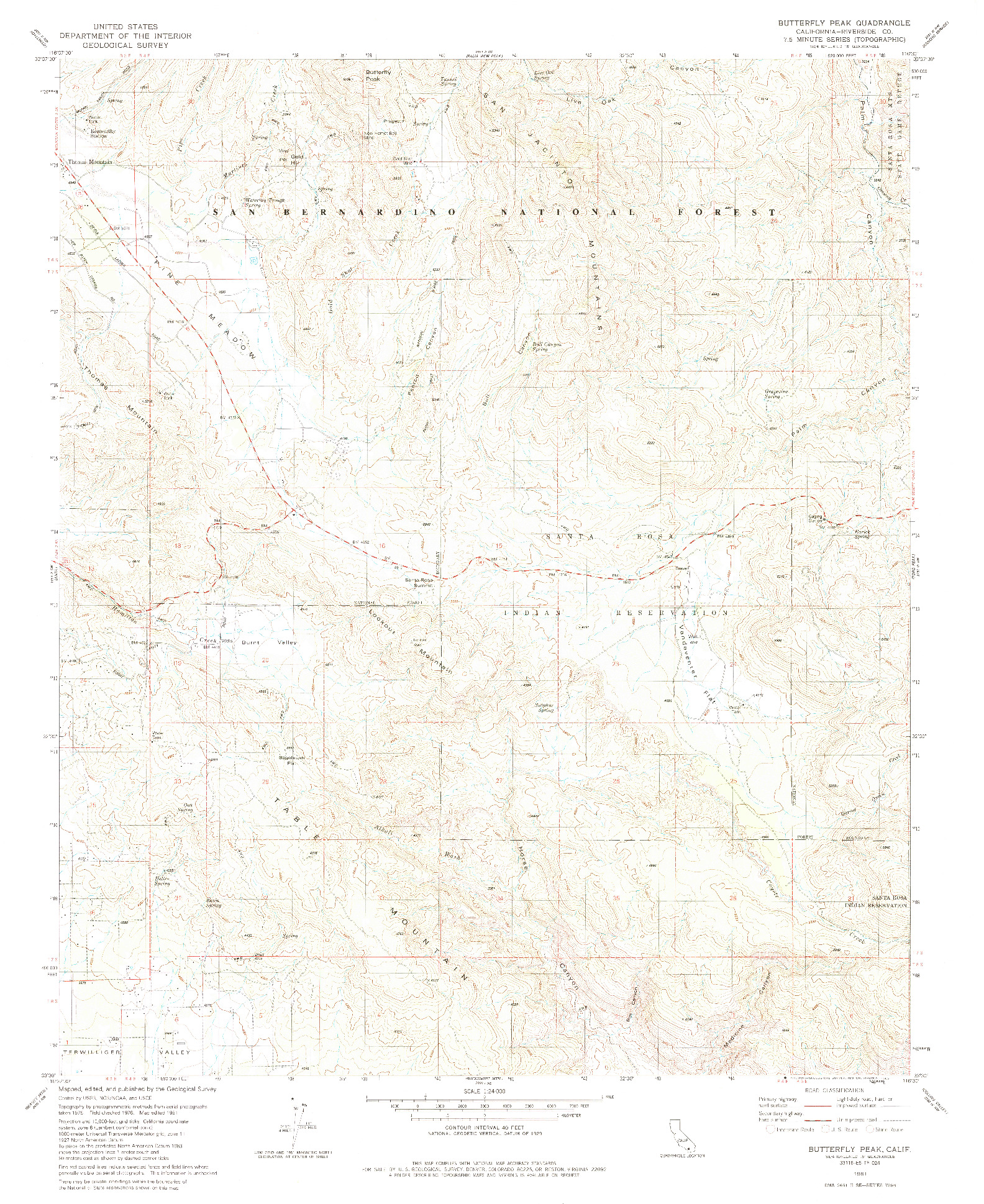 USGS 1:24000-SCALE QUADRANGLE FOR BUTTERFLY PEAK, CA 1981