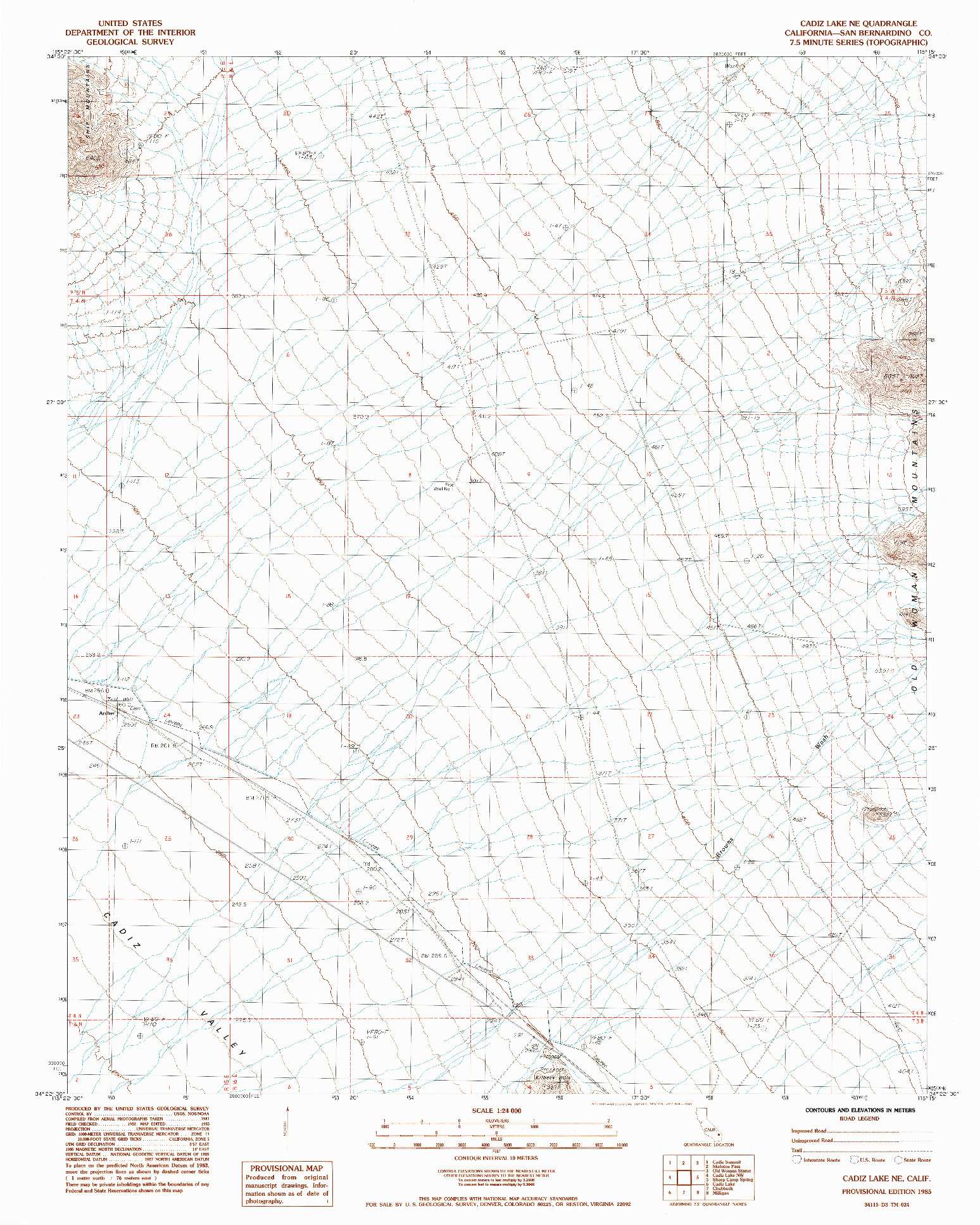 USGS 1:24000-SCALE QUADRANGLE FOR CADIZ LAKE NE, CA 1985