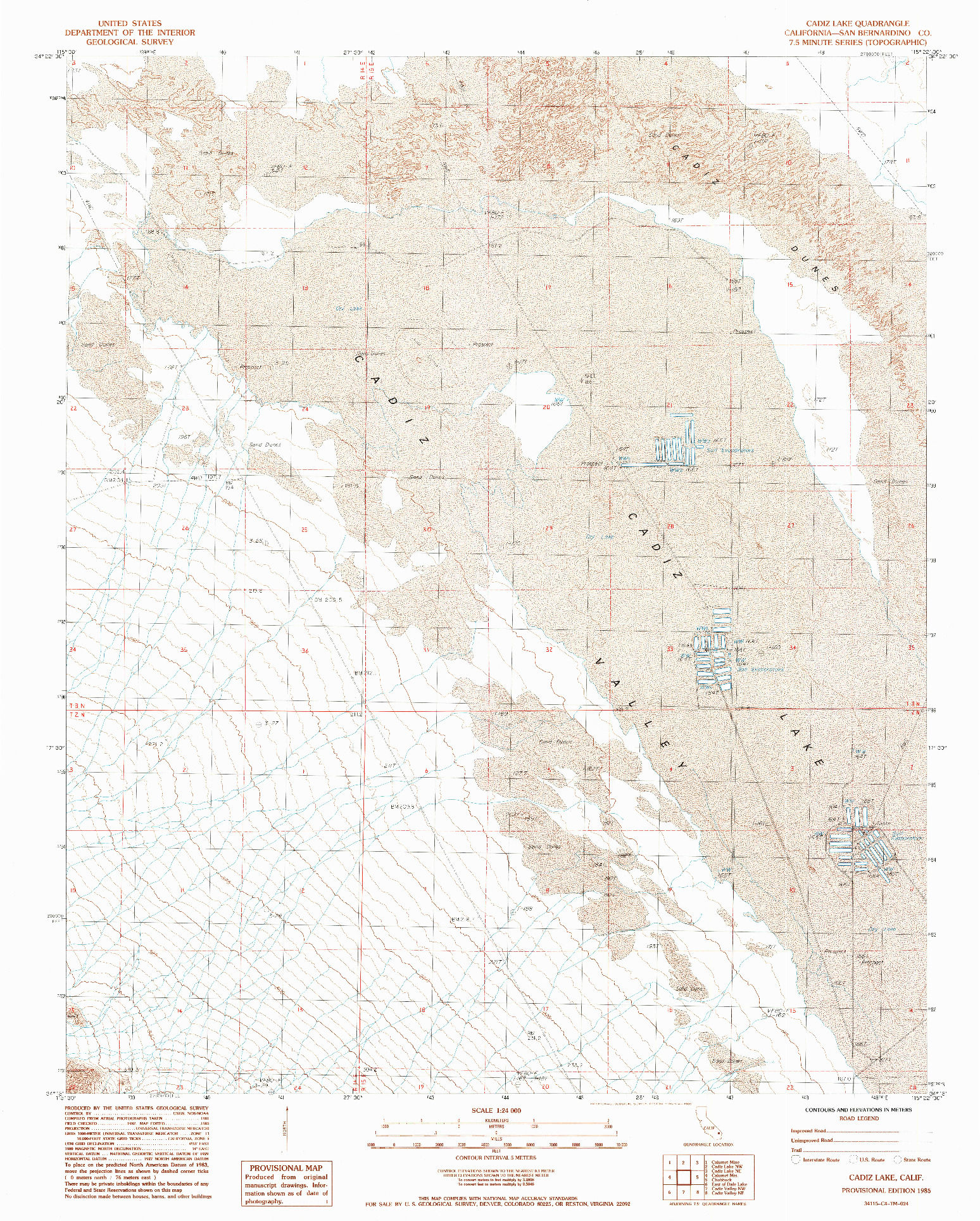 USGS 1:24000-SCALE QUADRANGLE FOR CADIZ LAKE, CA 1985