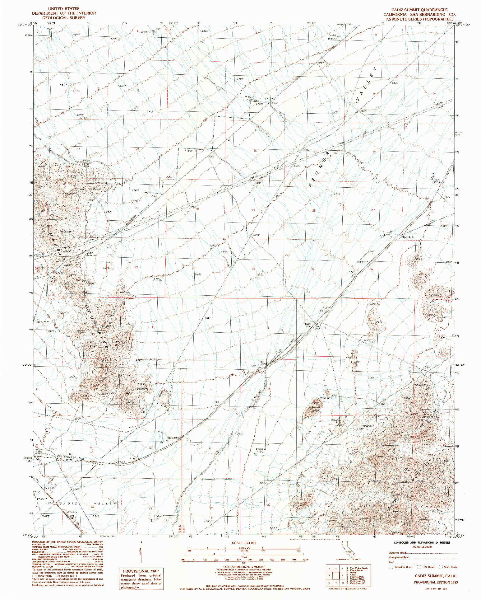 USGS 1:24000-SCALE QUADRANGLE FOR CADIZ SUMMIT, CA 1985