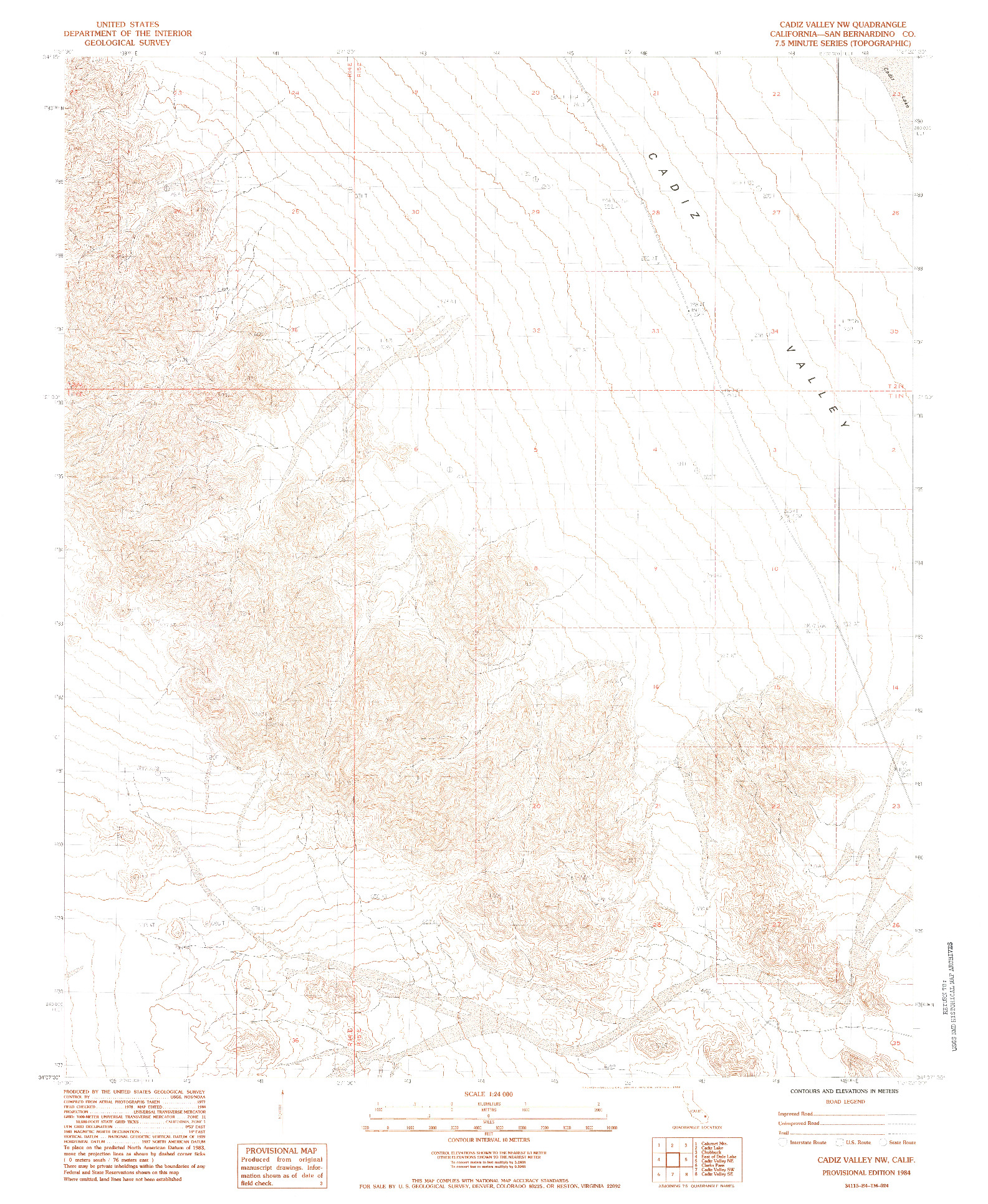 USGS 1:24000-SCALE QUADRANGLE FOR CADIZ VALLEY NW, CA 1984