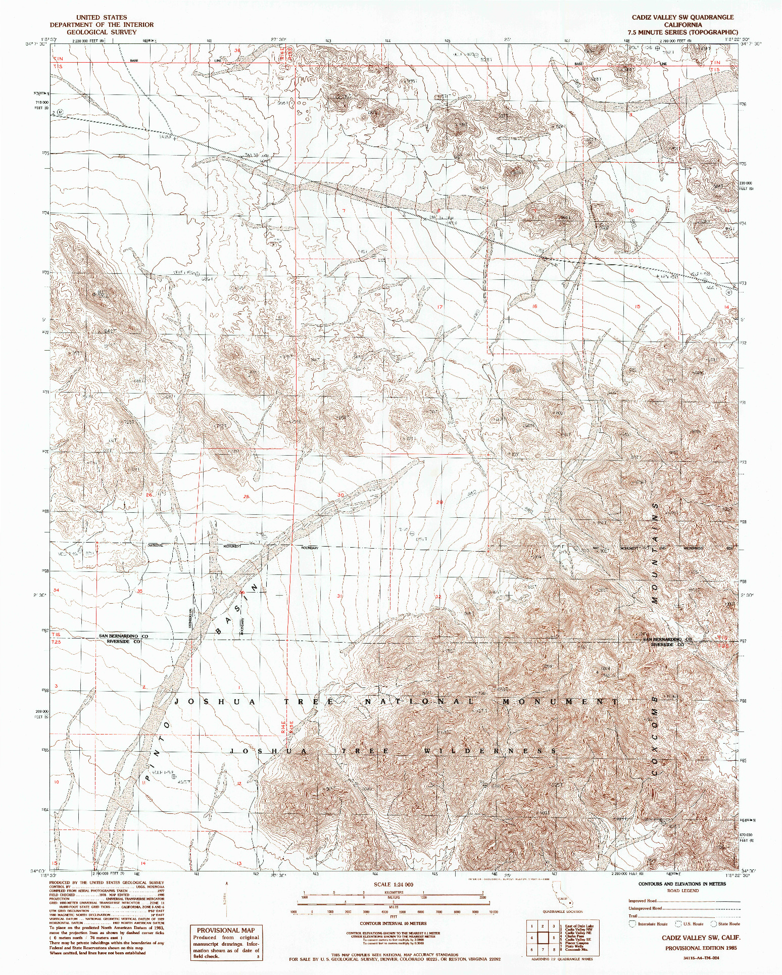 USGS 1:24000-SCALE QUADRANGLE FOR CADIZ VALLEY SW, CA 1985