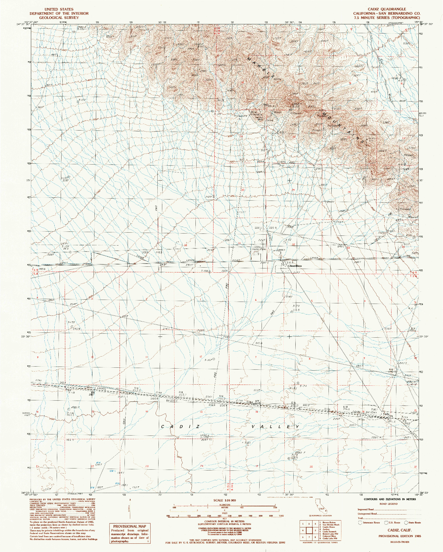 USGS 1:24000-SCALE QUADRANGLE FOR CADIZ, CA 1985
