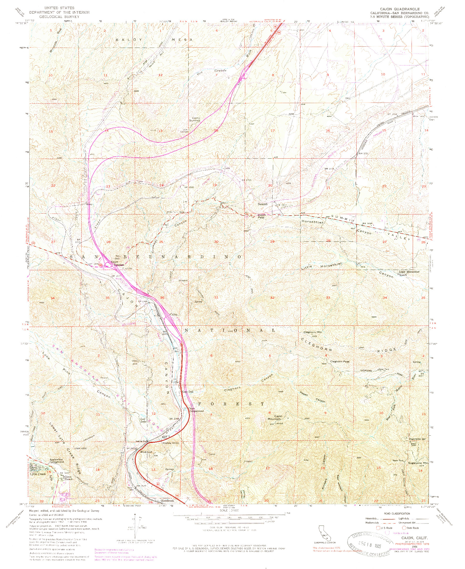 USGS 1:24000-SCALE QUADRANGLE FOR CAJON, CA 1956