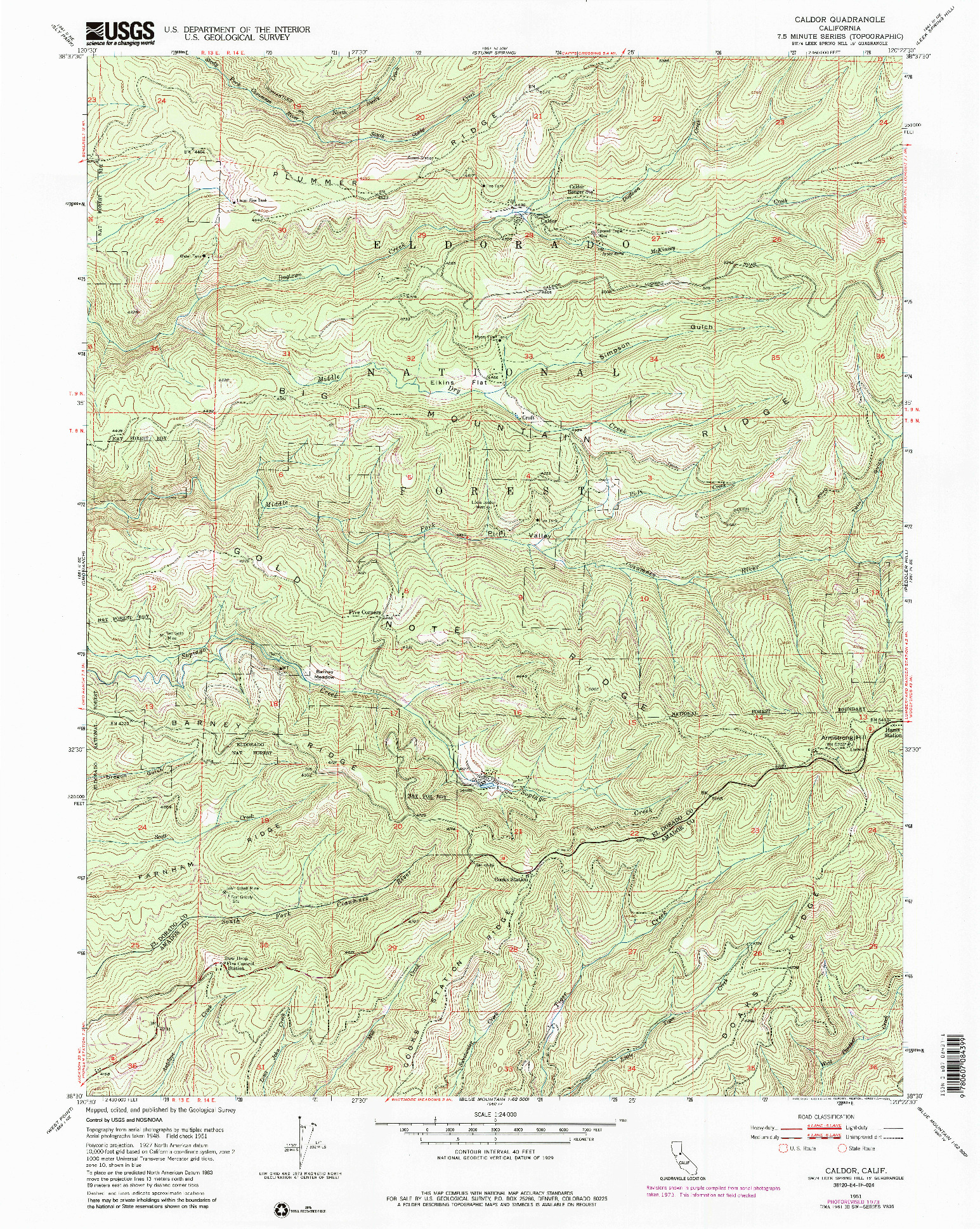 USGS 1:24000-SCALE QUADRANGLE FOR CALDOR, CA 1951