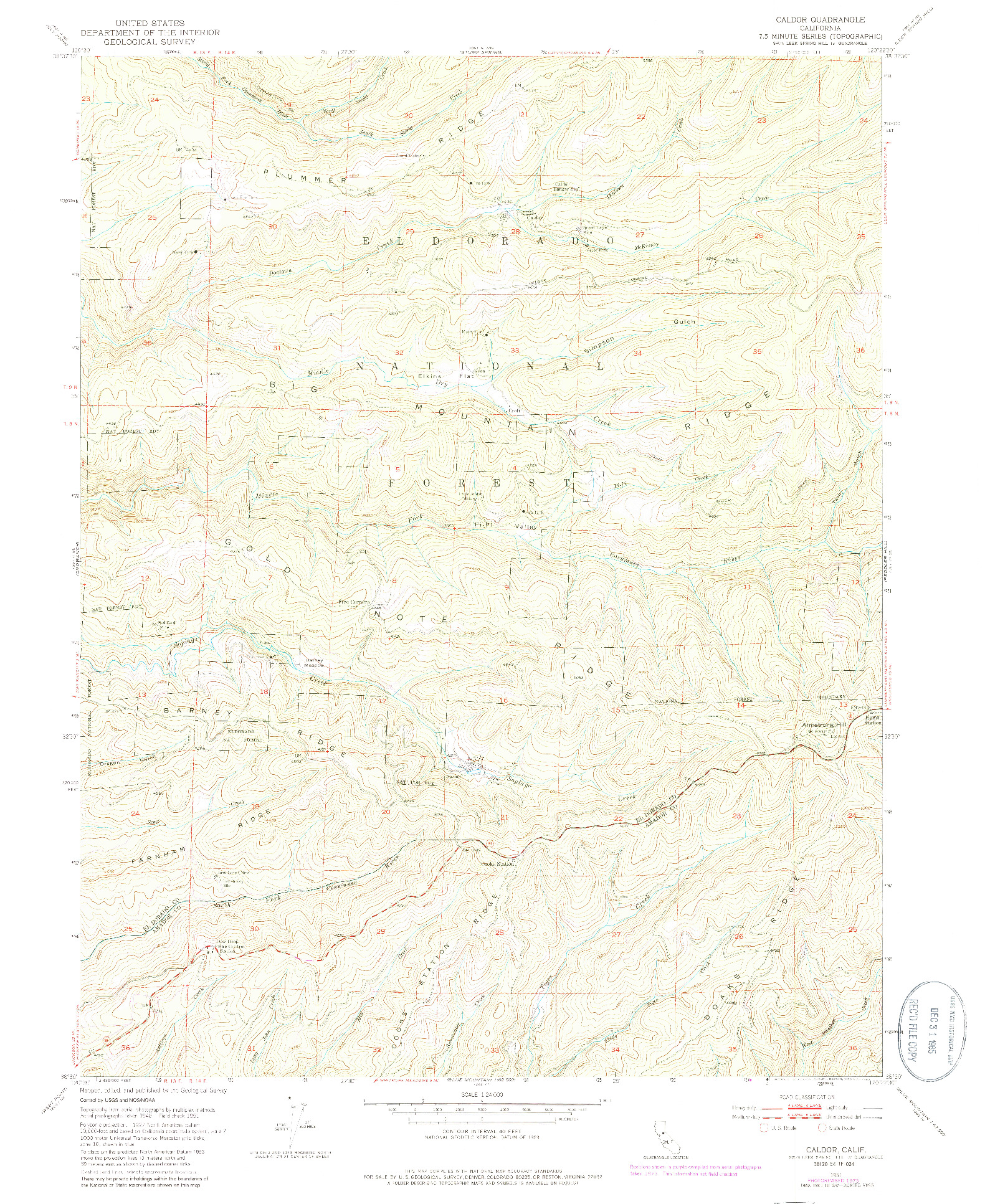 USGS 1:24000-SCALE QUADRANGLE FOR CALDOR, CA 1951