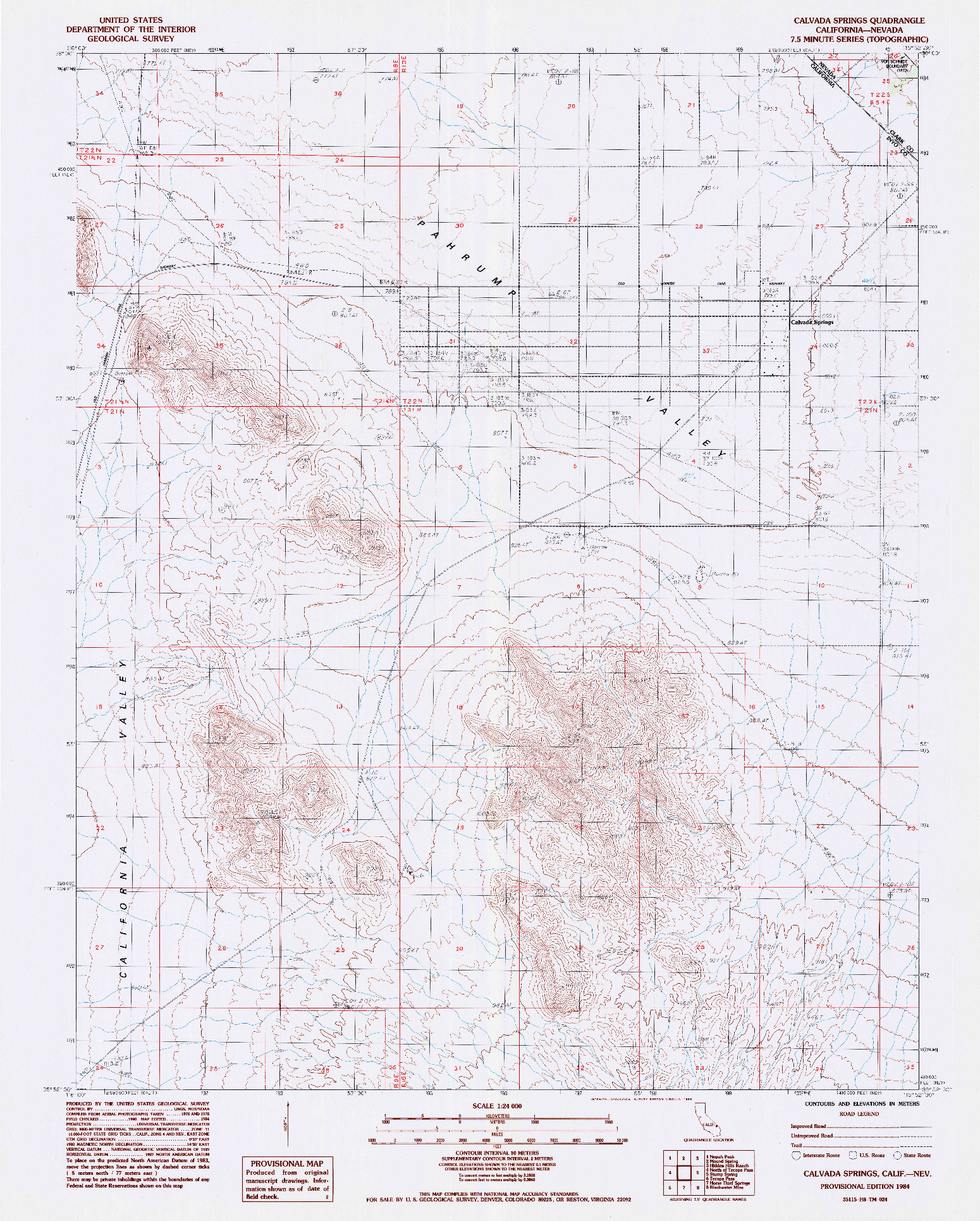 USGS 1:24000-SCALE QUADRANGLE FOR CALVADA SPRINGS, CA 1984
