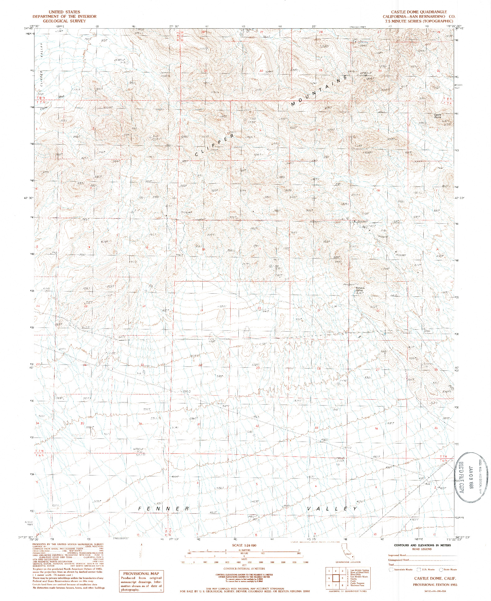 USGS 1:24000-SCALE QUADRANGLE FOR CASTLE DOME, CA 1985