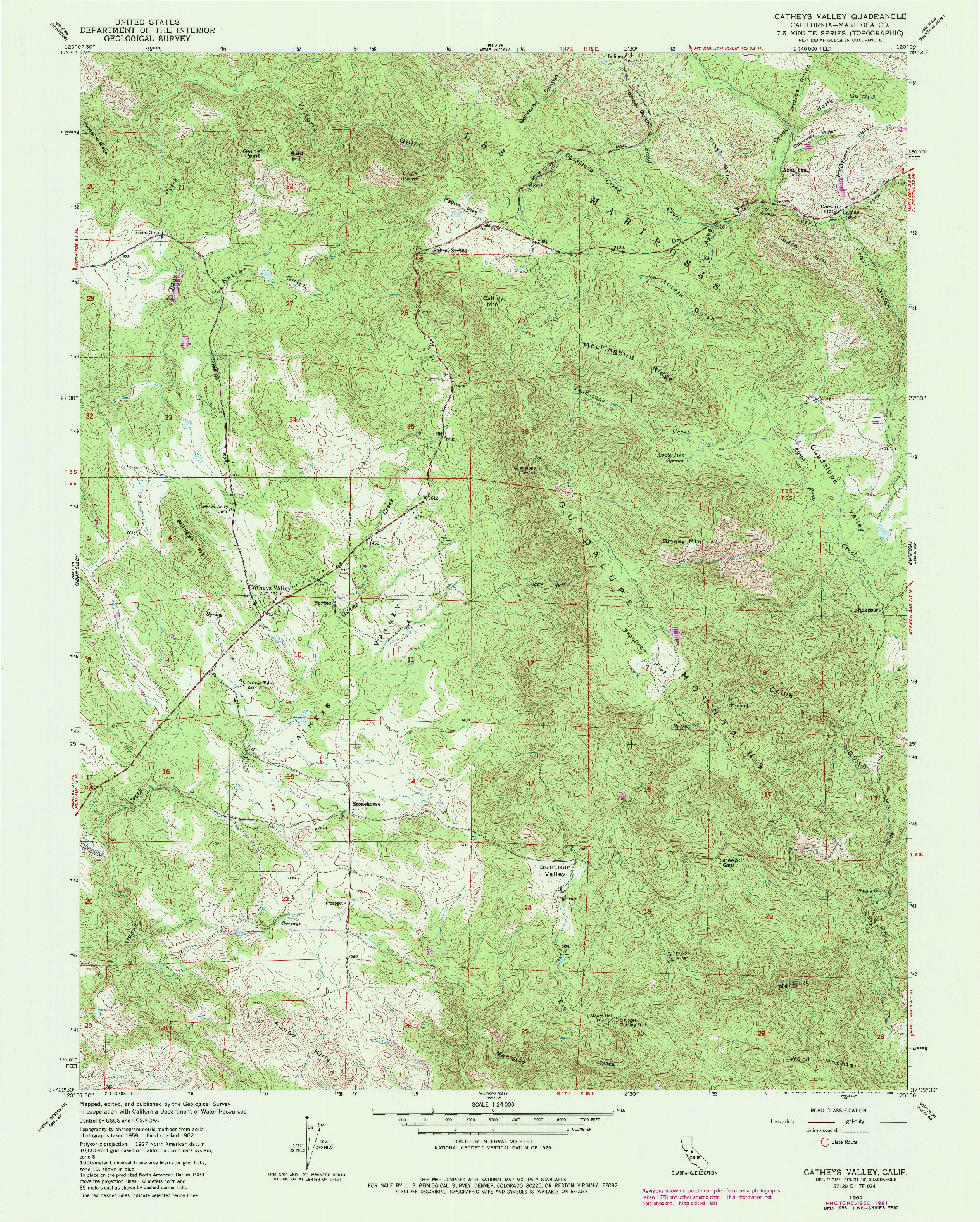 USGS 1:24000-SCALE QUADRANGLE FOR CATHEYS VALLEY, CA 1962