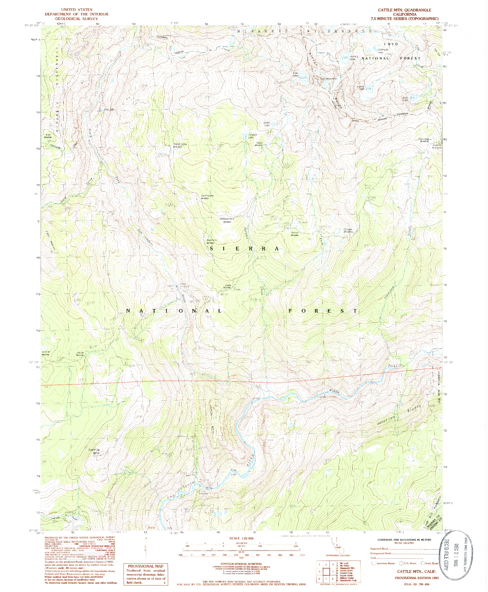 USGS 1:24000-SCALE QUADRANGLE FOR CATTLE MTN, CA 1983