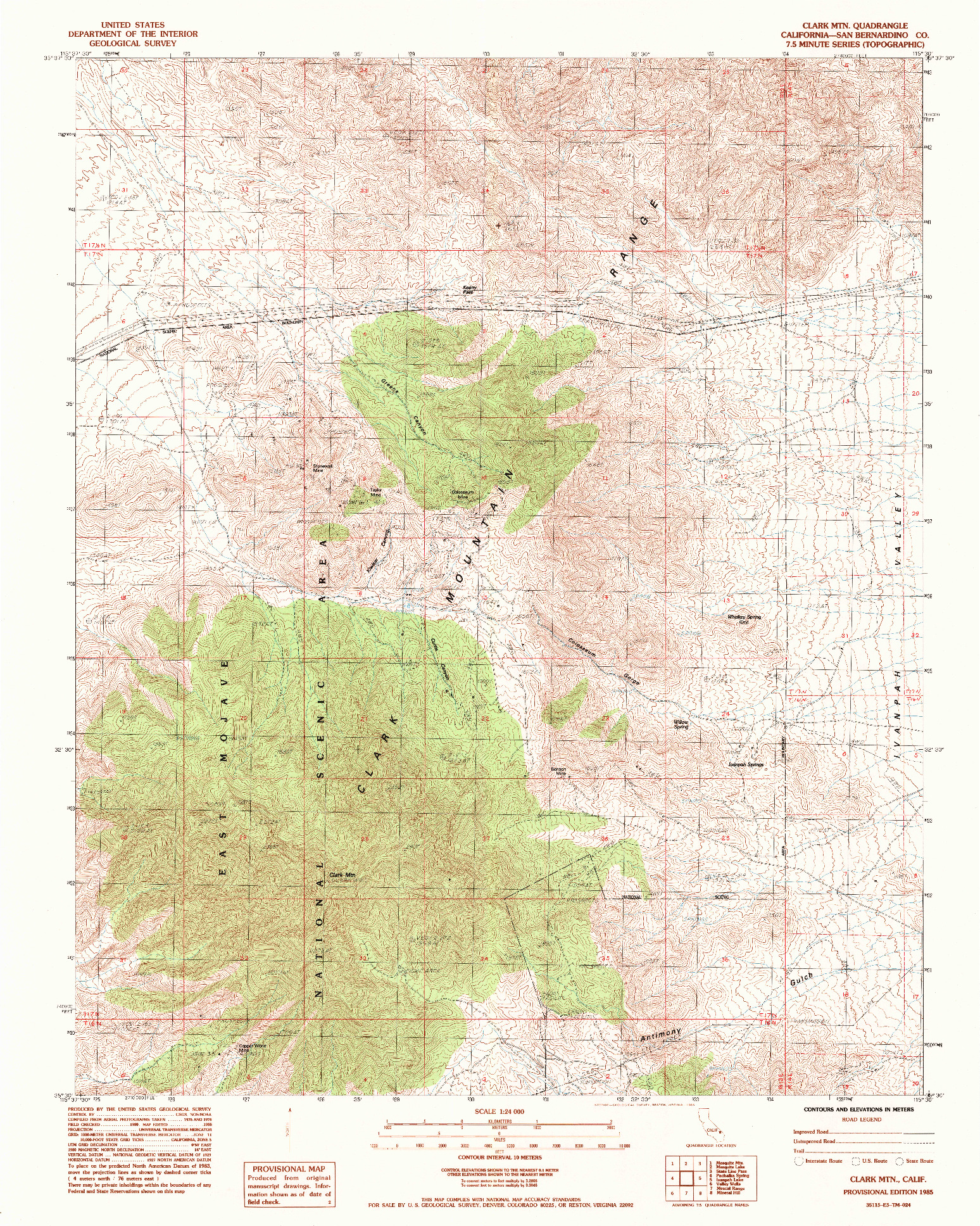 USGS 1:24000-SCALE QUADRANGLE FOR CLARK MTN., CA 1985