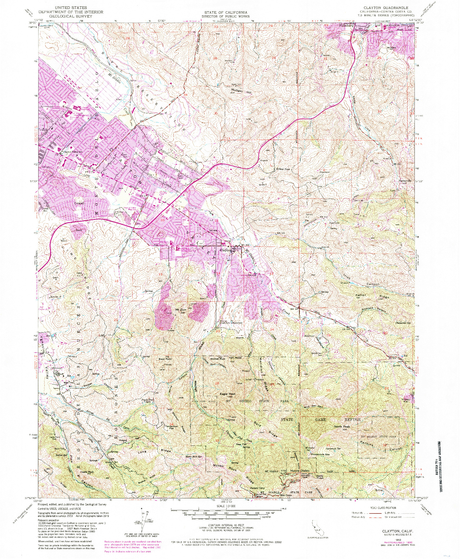 USGS 1:24000-SCALE QUADRANGLE FOR CLAYTON, CA 1953