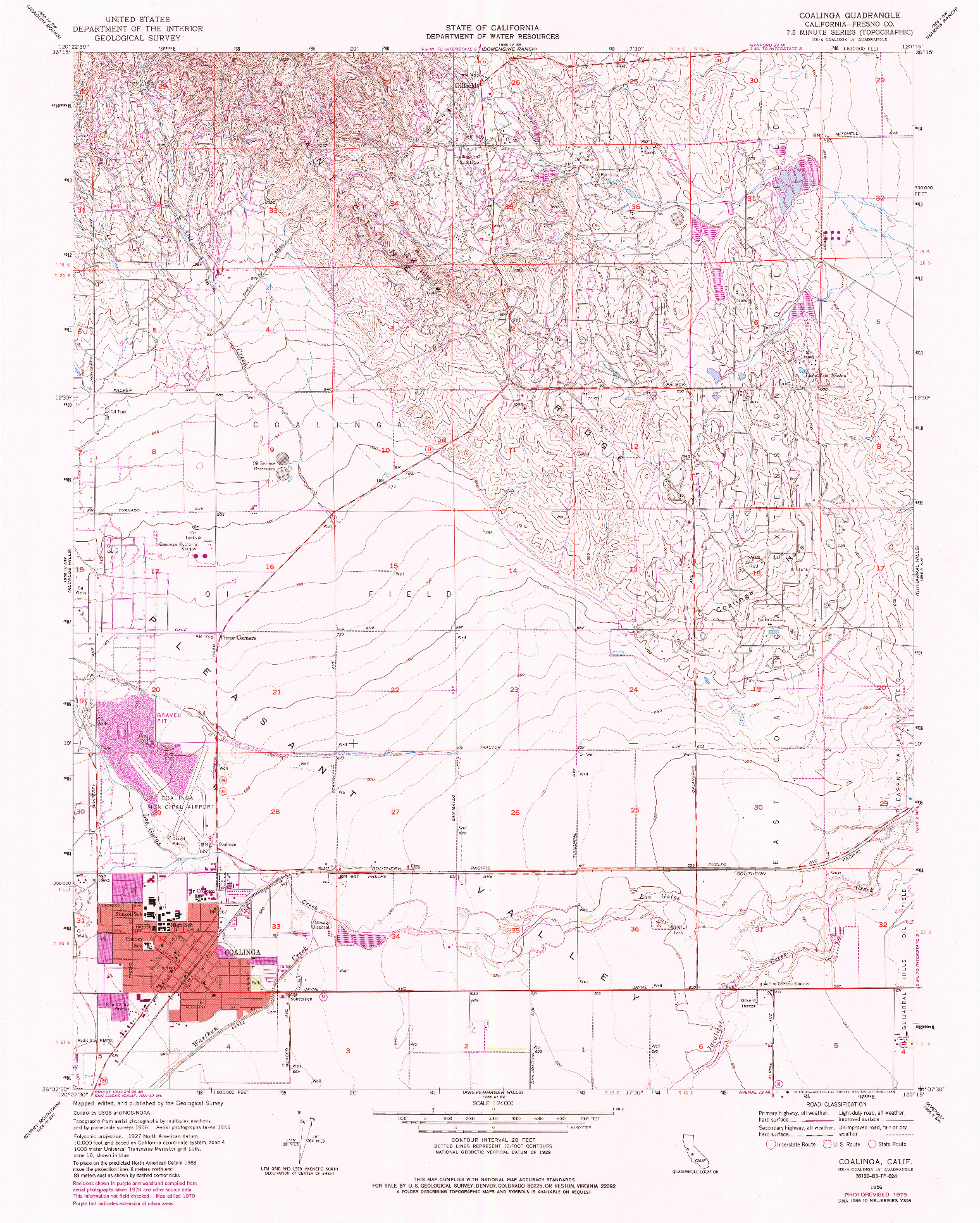 USGS 1:24000-SCALE QUADRANGLE FOR COALINGA, CA 1956