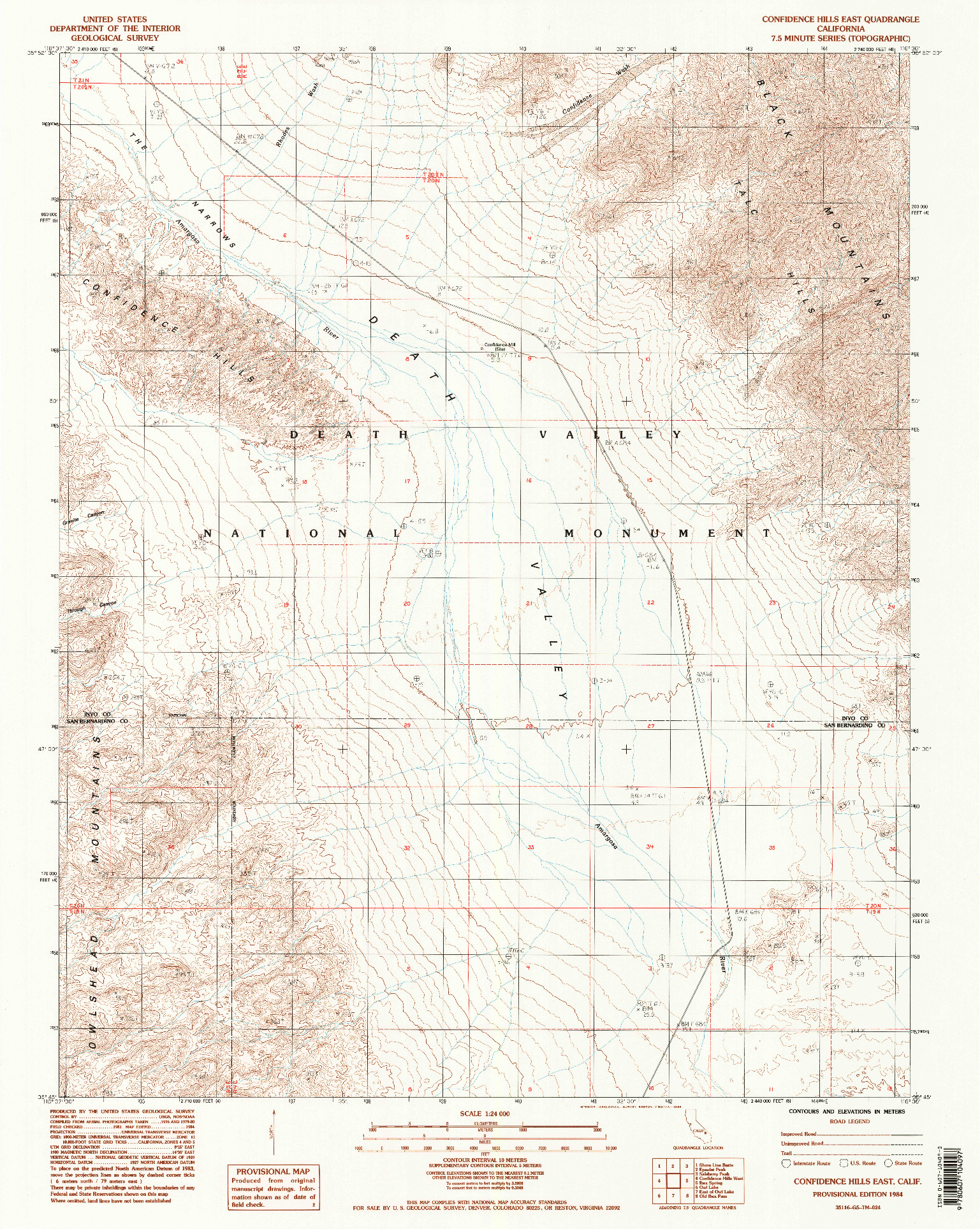 USGS 1:24000-SCALE QUADRANGLE FOR CONFIDENCE HILLS EAST, CA 1984