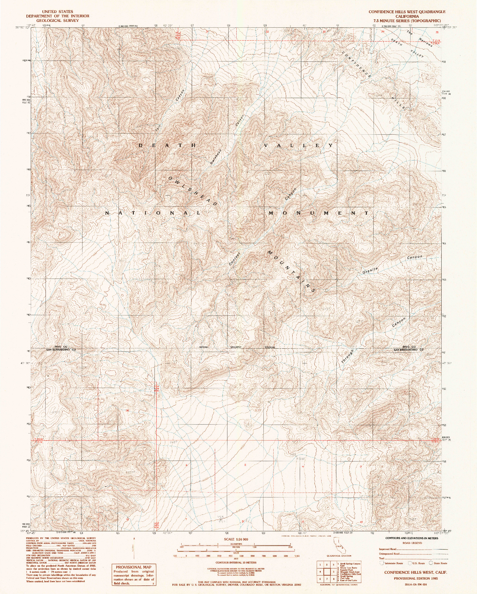 USGS 1:24000-SCALE QUADRANGLE FOR CONFIDENCE HILLS WEST, CA 1985